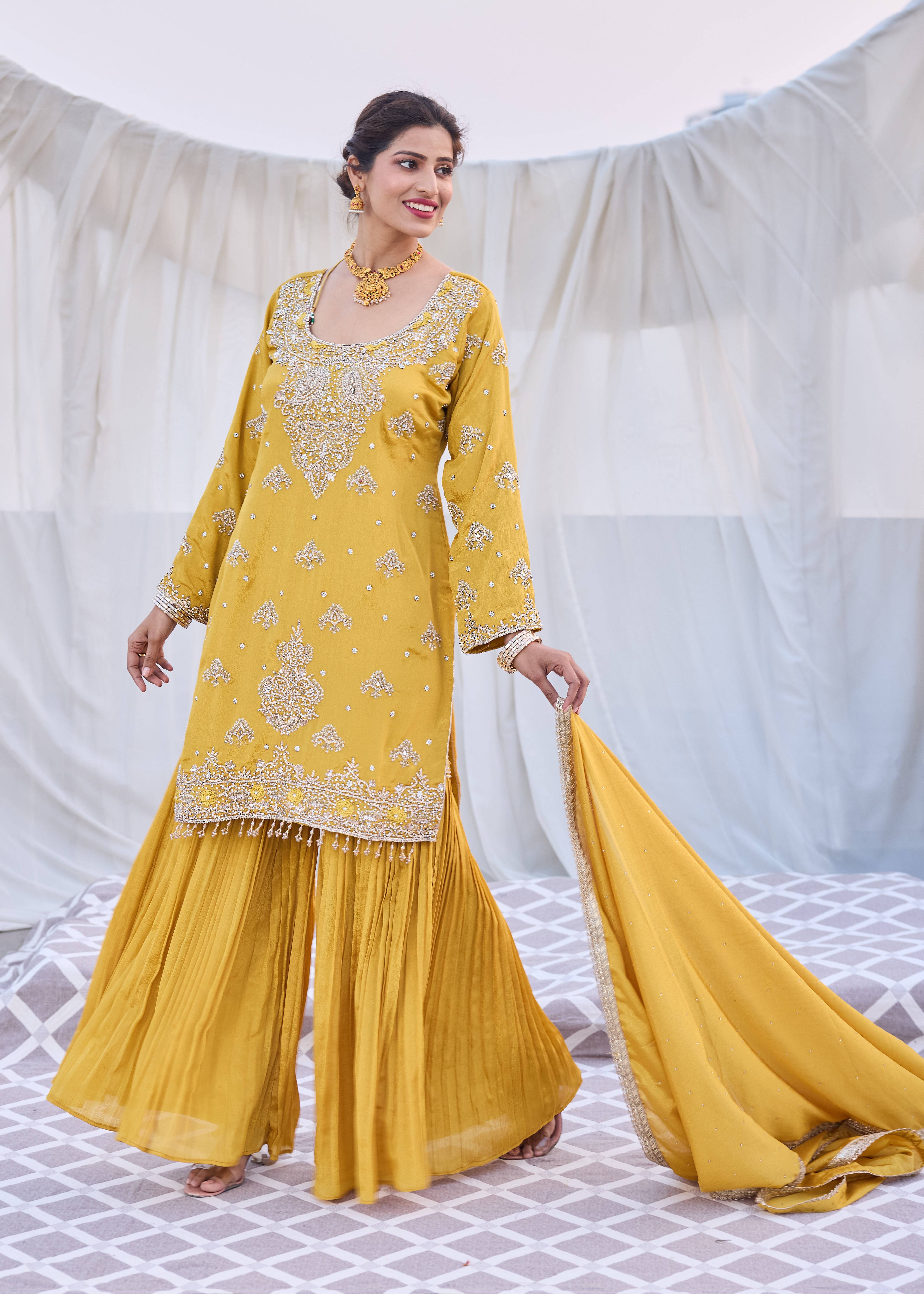 Deep Yellow Sharara Set Image - 0