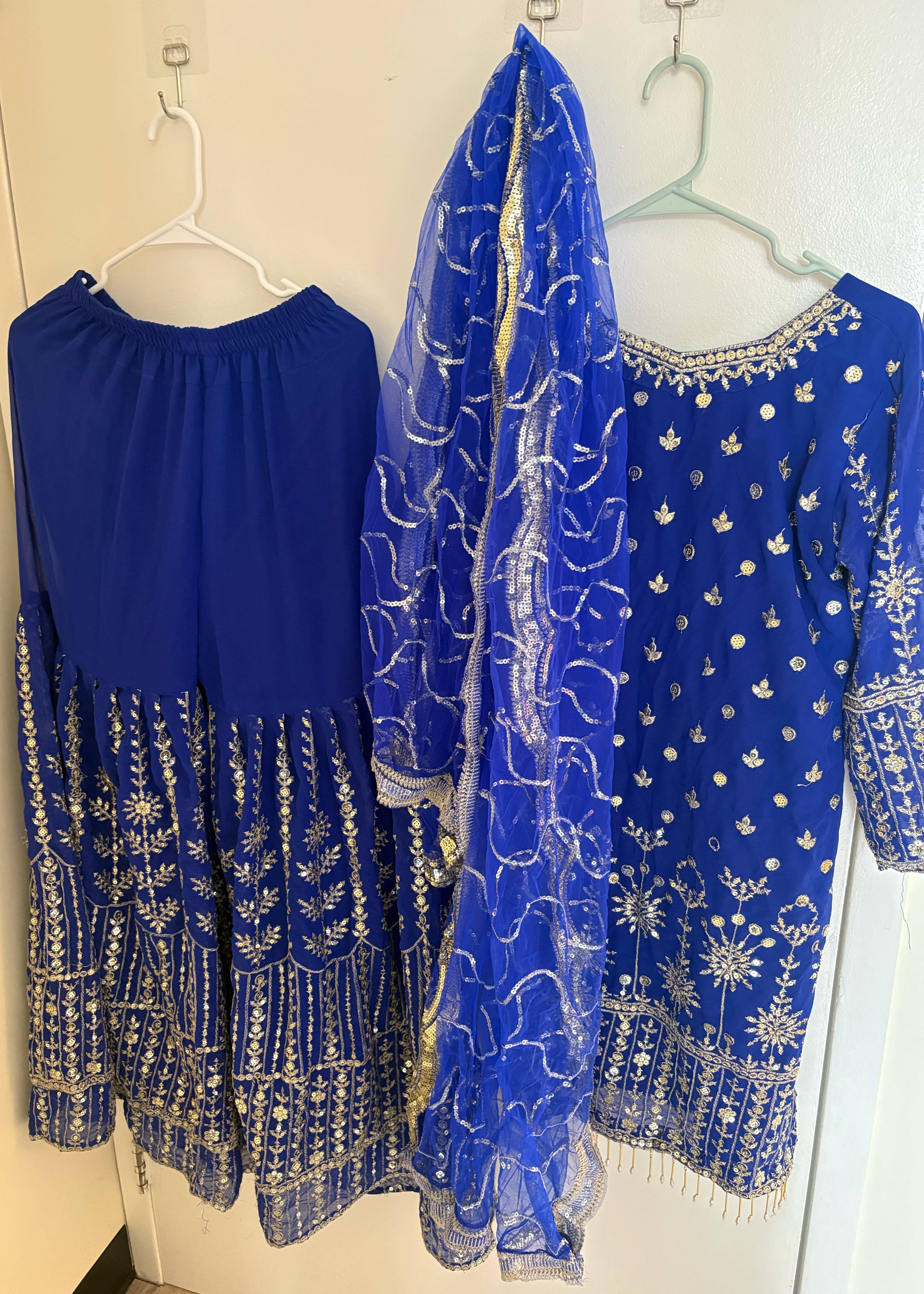 Royal Blue Sequin Gharara Image - 1