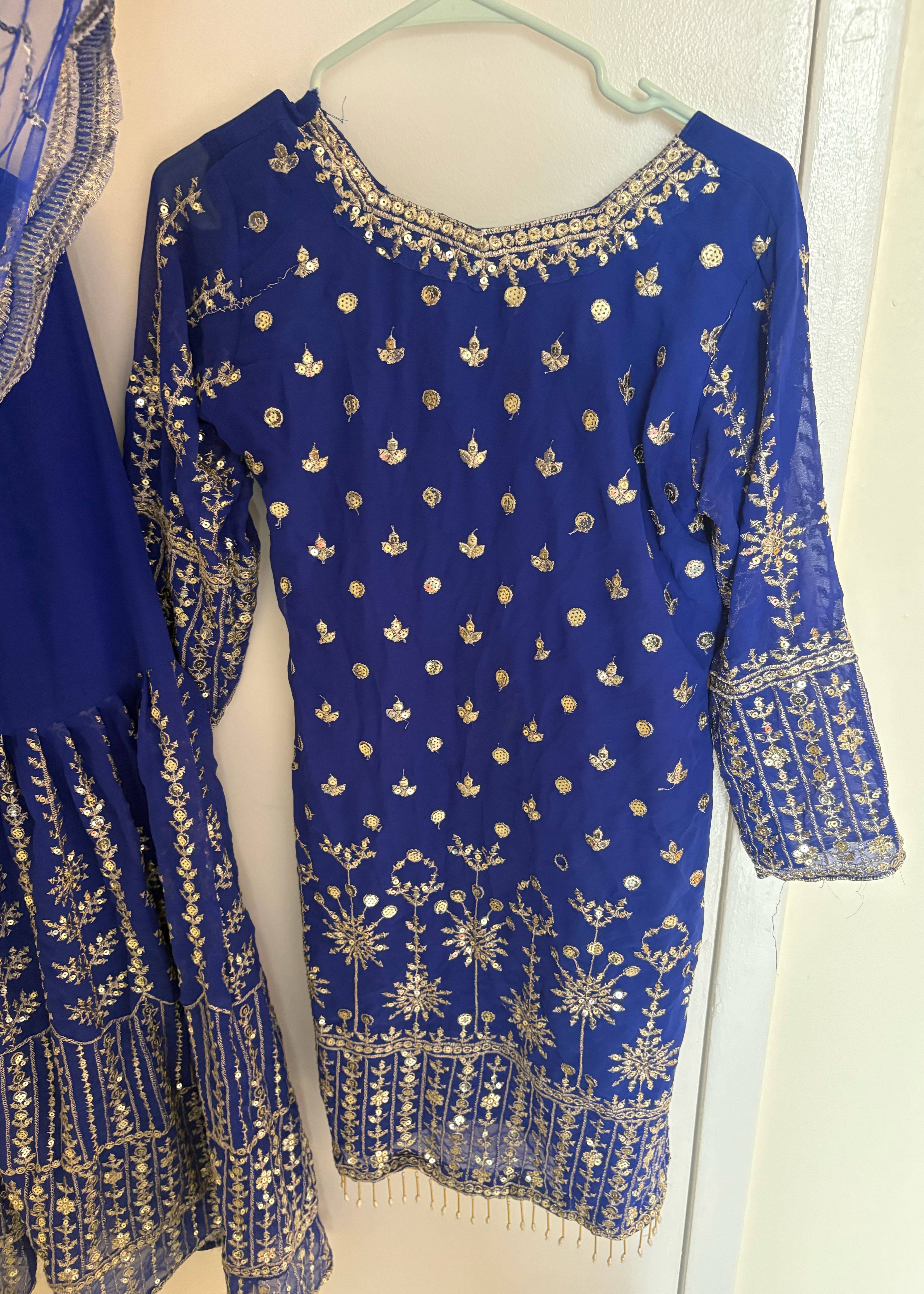 Royal Blue Sequin Gharara Image - 3
