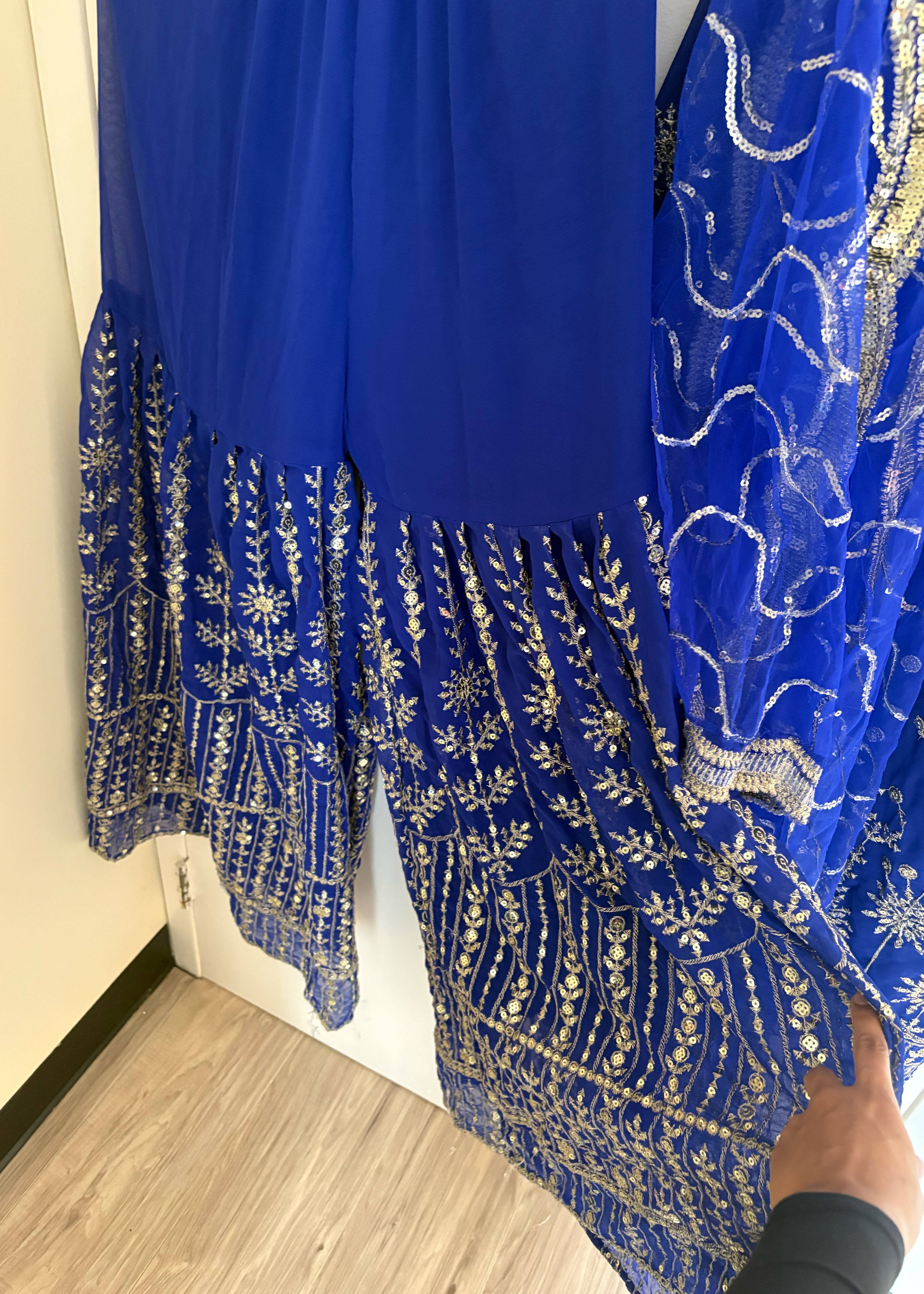 Royal Blue Sequin Gharara Image - 2