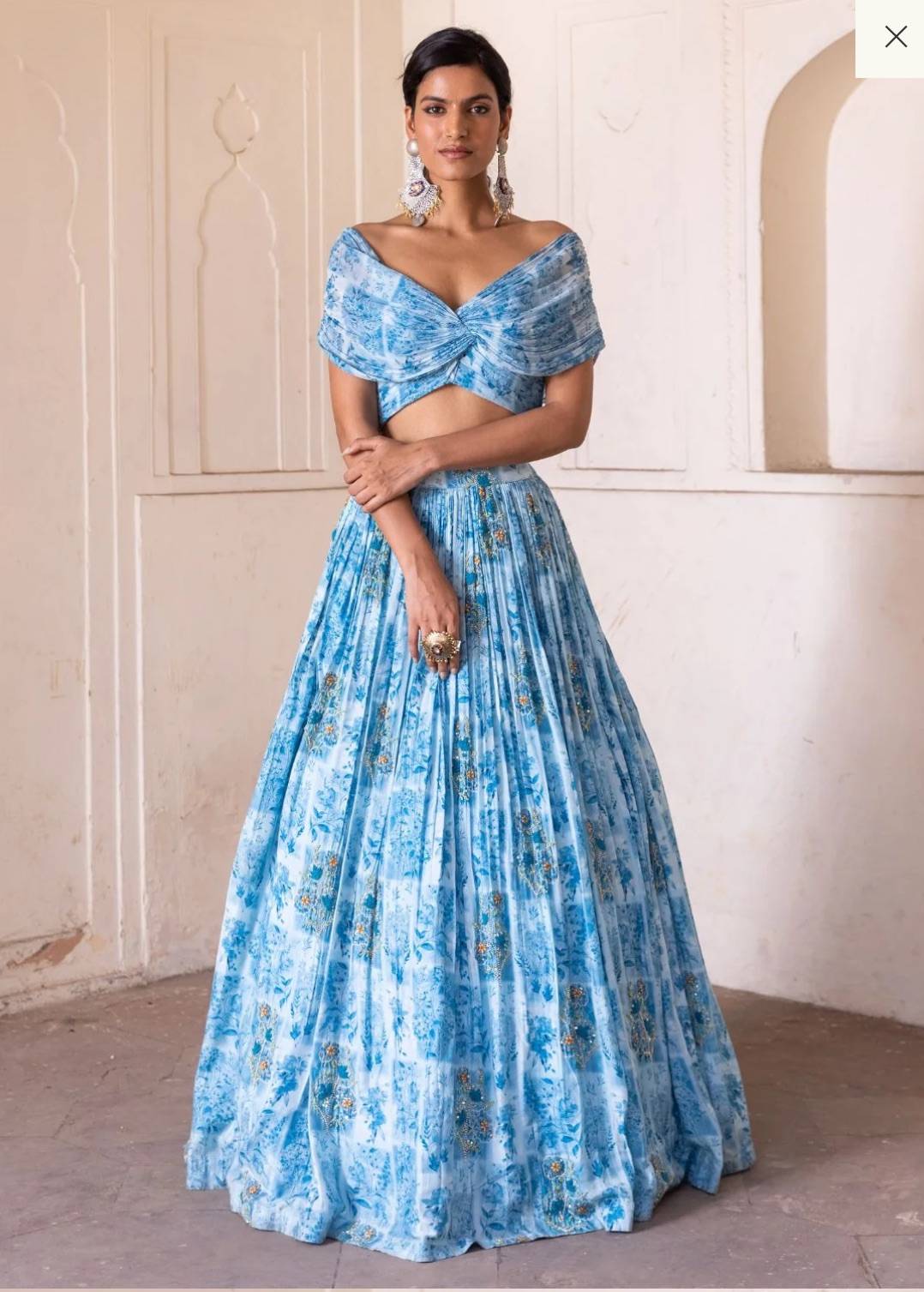 Blue Floral Lehenga Image - 0