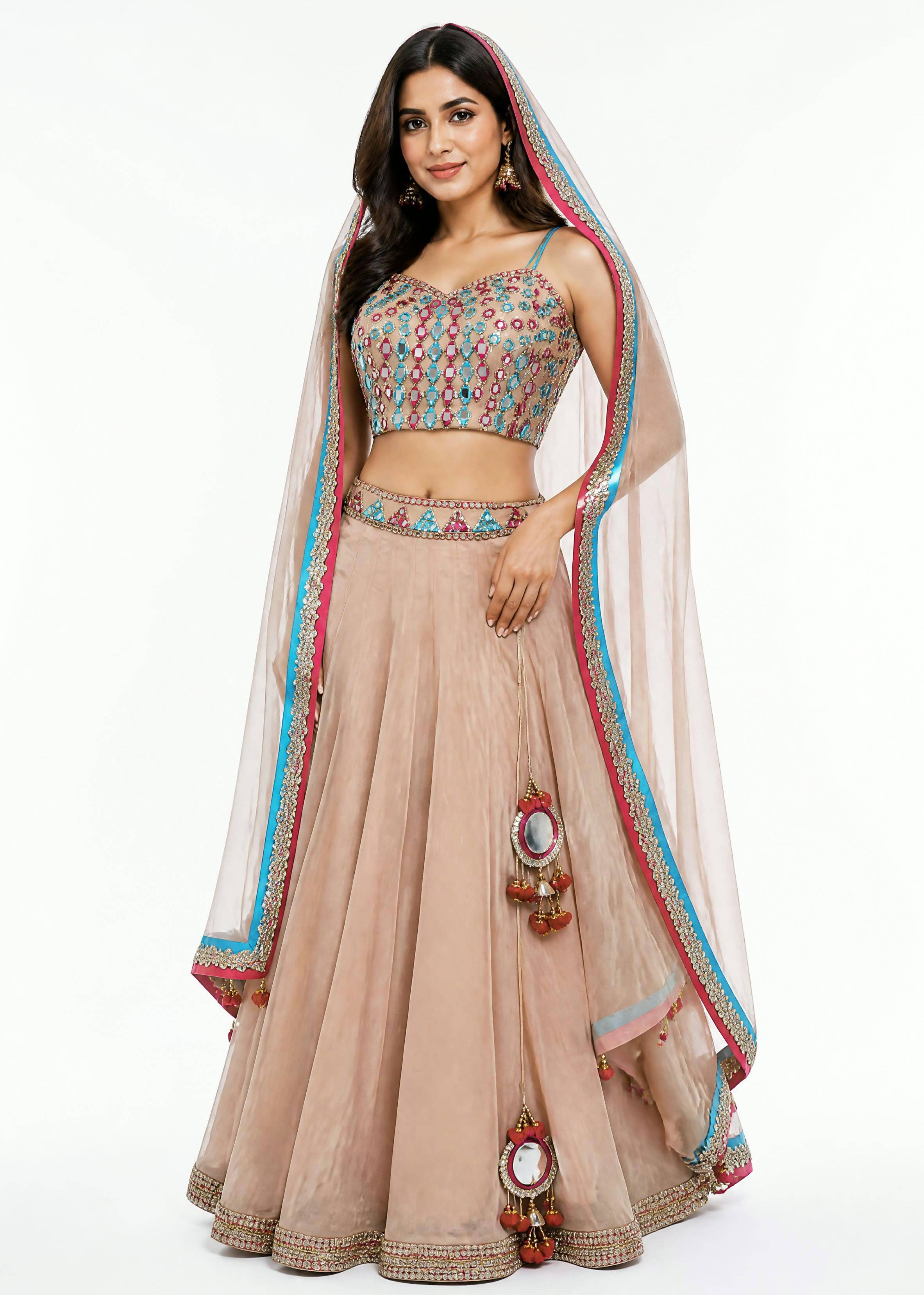 Nude Mirrorwork Lehenga Image - 0