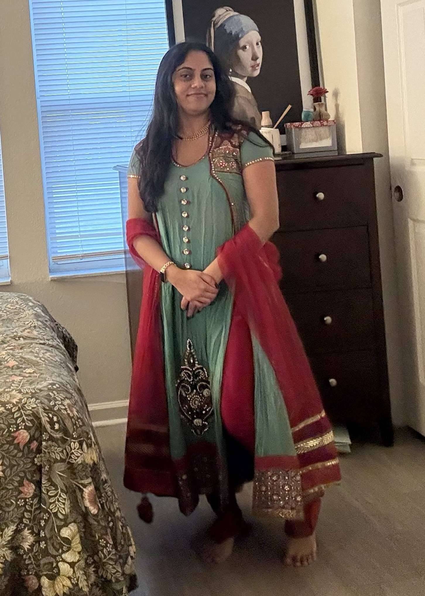 Sage Green Jacket Anarkali Image - 0