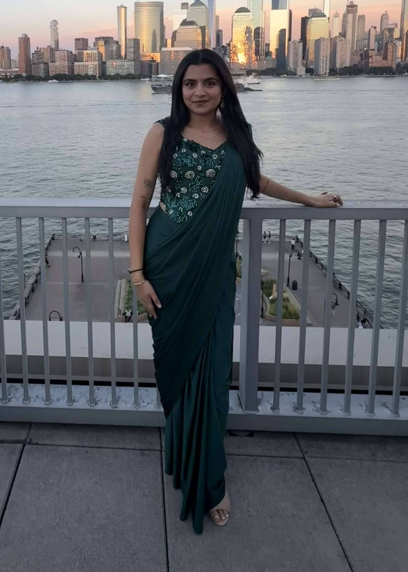 Emerald Green Pre-Draped Sari Image - 0