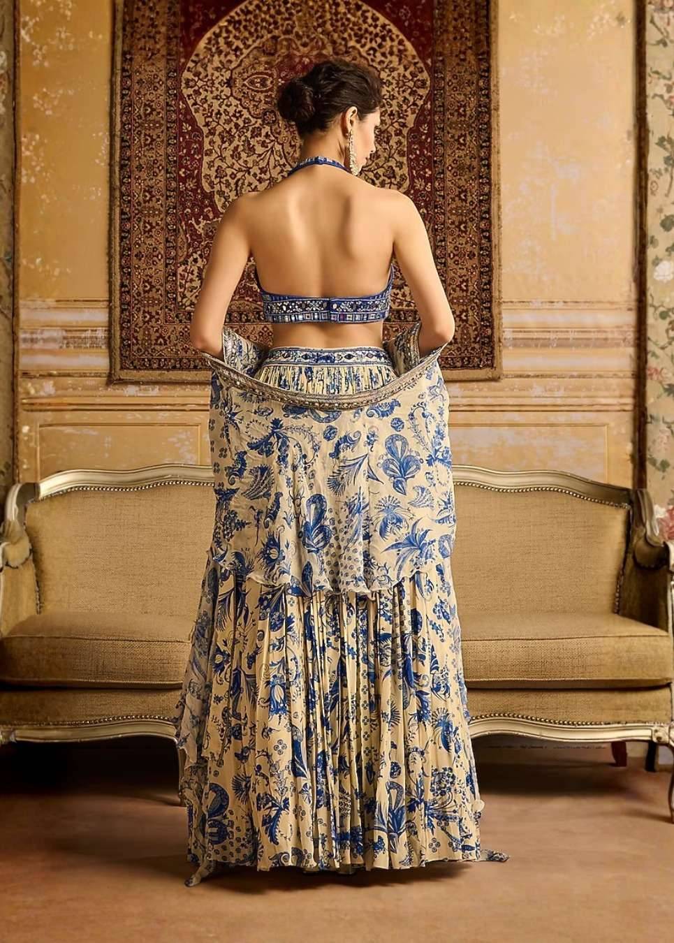 Blue Floral Jaal Lehenga Image - 1