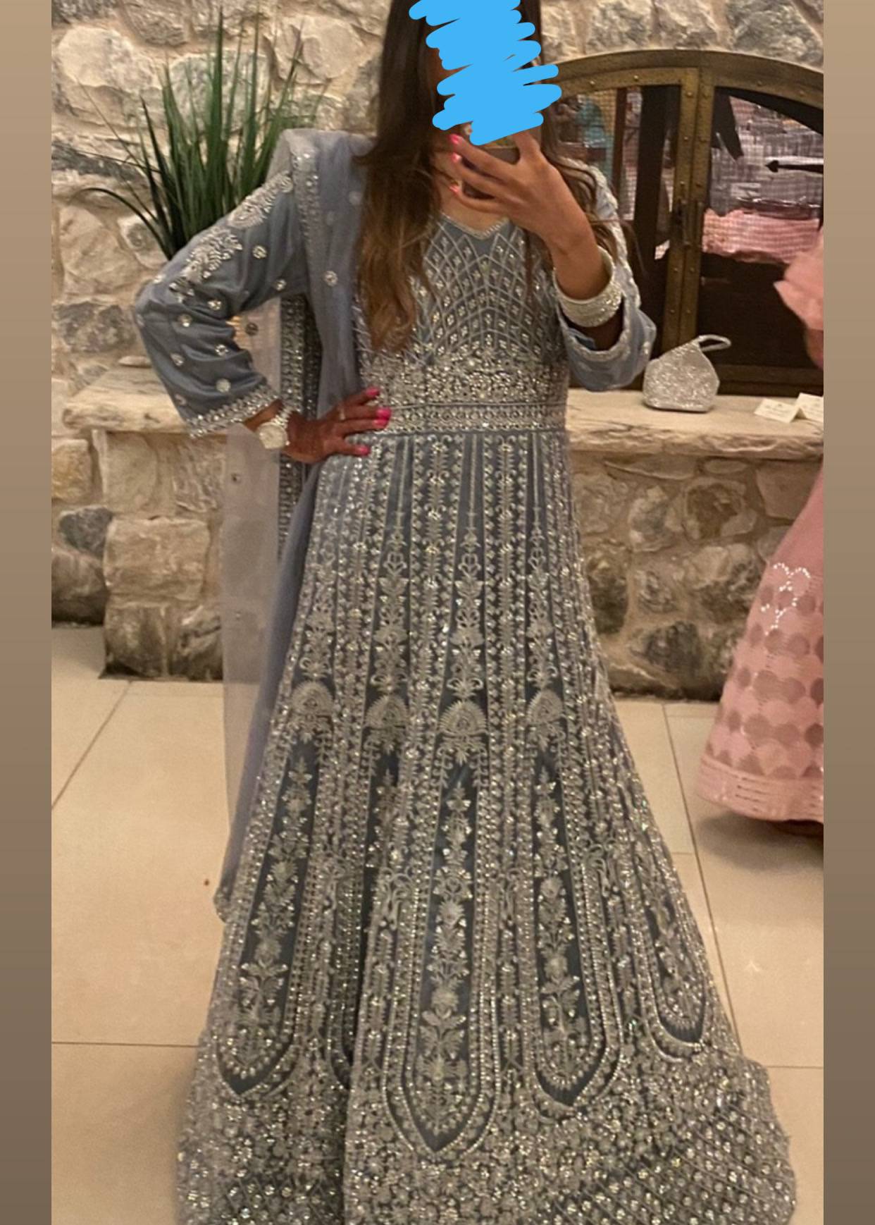 Powder Blue Embroidered Anarkali Image - 0