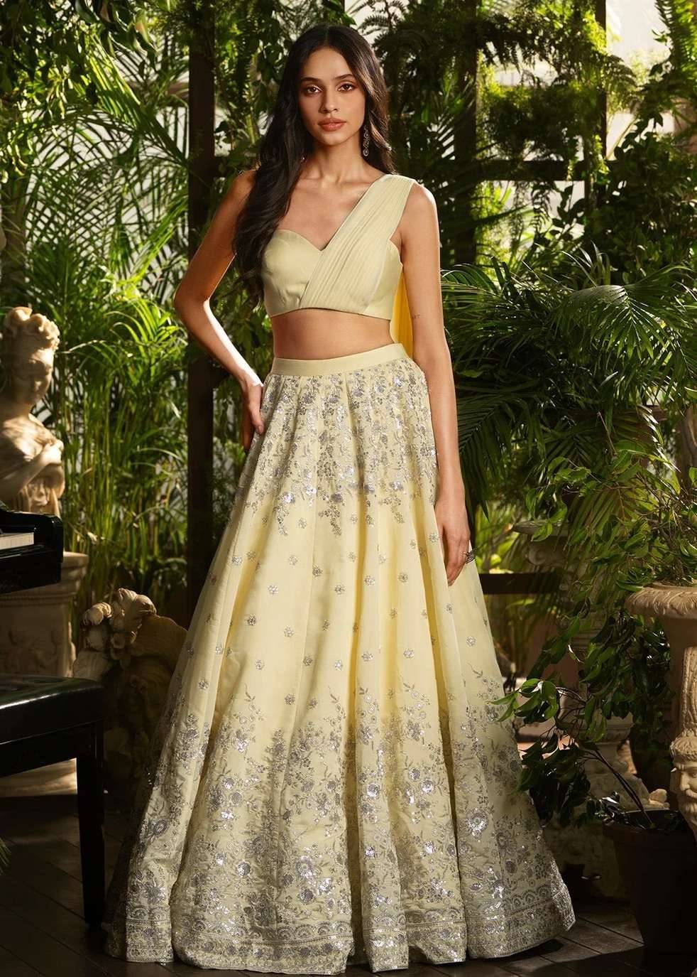 Butter Yellow Silk Lehenga Image - 0
