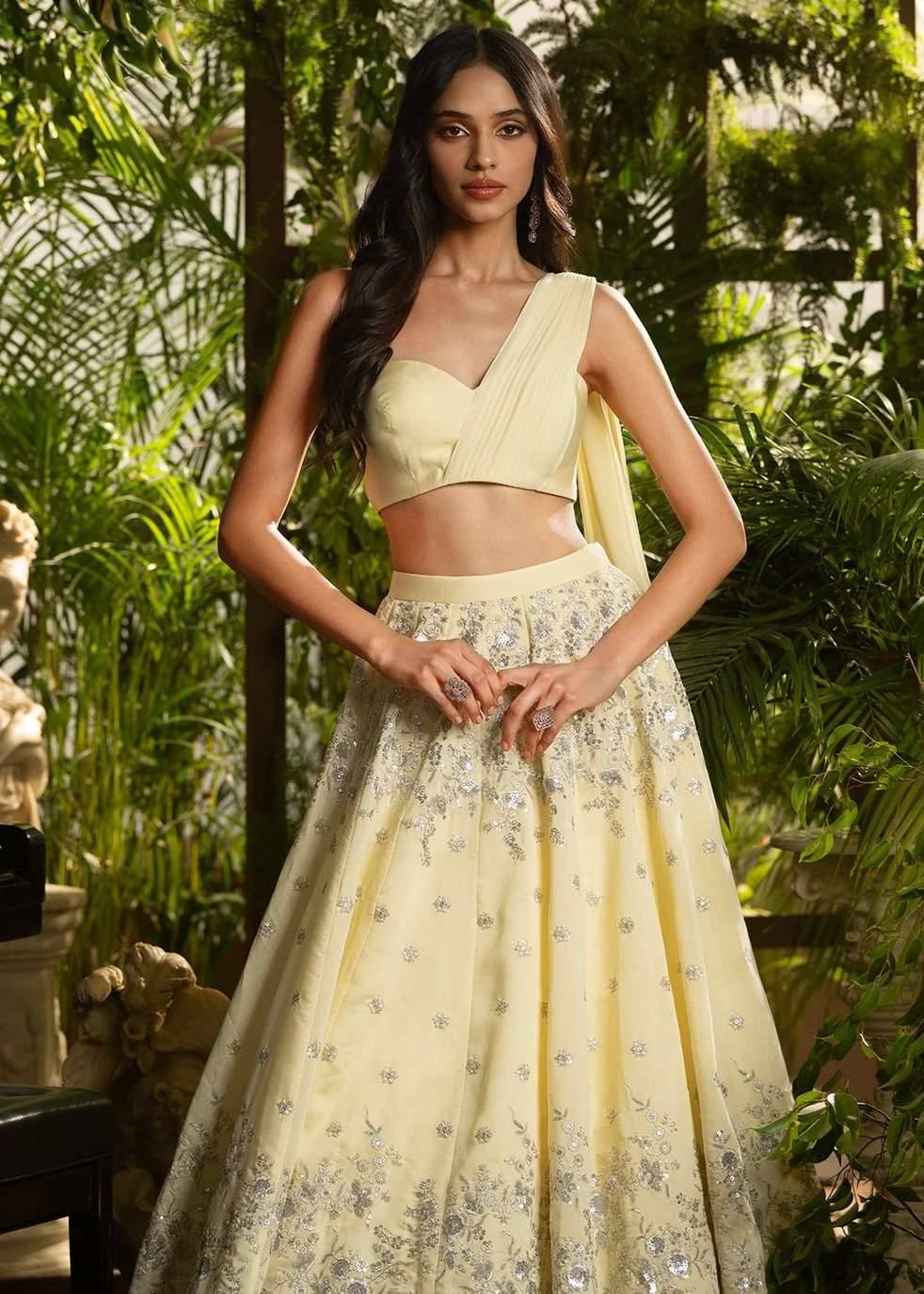 Butter Yellow Silk Lehenga Image - 3