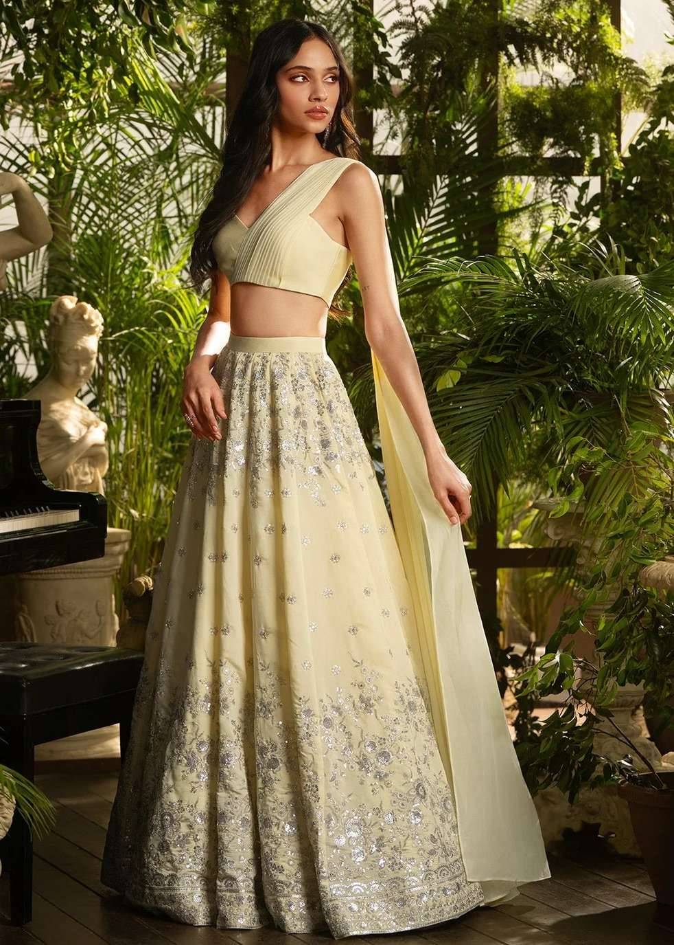 Butter Yellow Silk Lehenga Image - 4