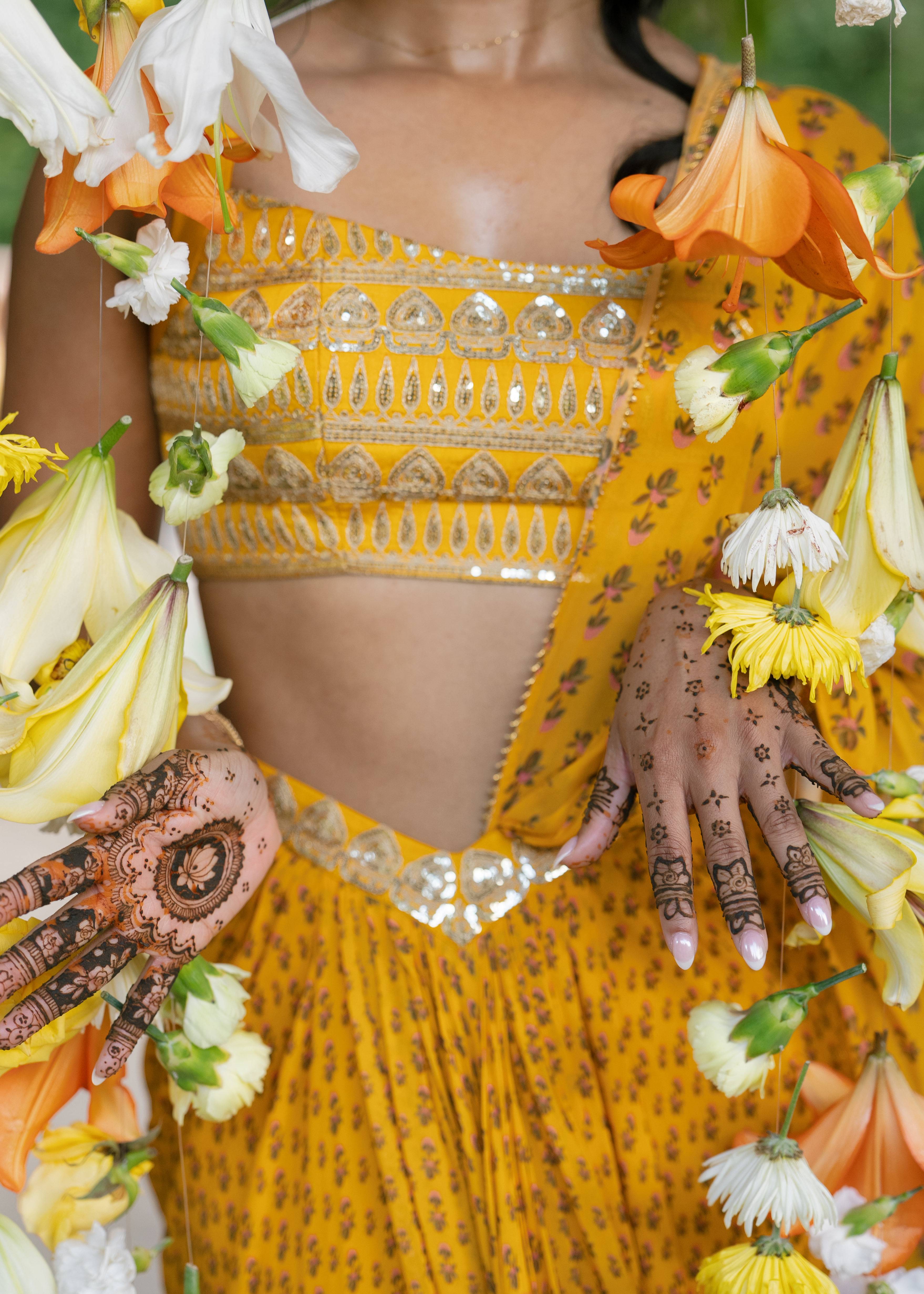 Marigold Block Print Sari Image - 2