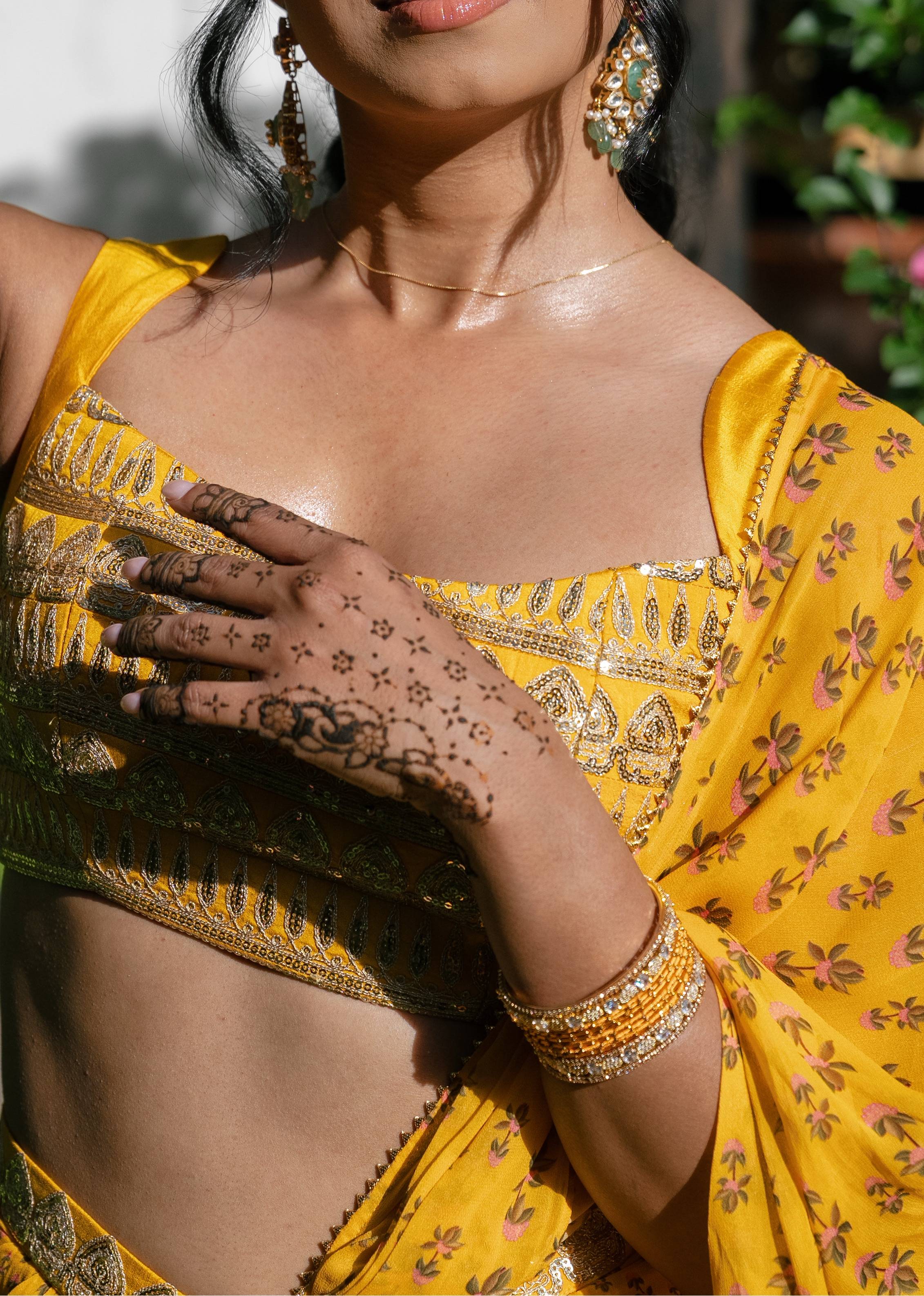 Marigold Block Print Sari Image - 3