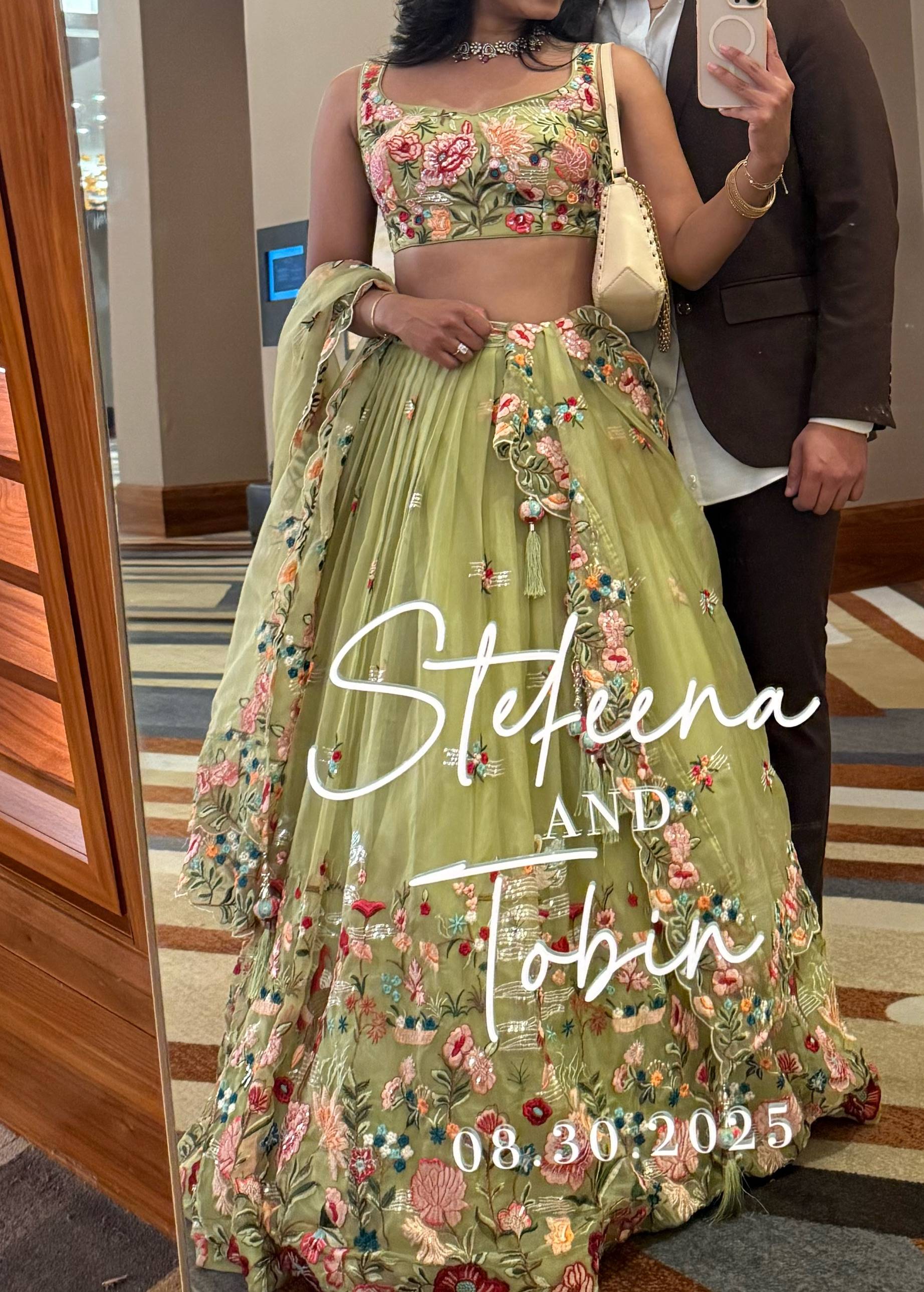 Sage Green Floral Lehenga Image - 0