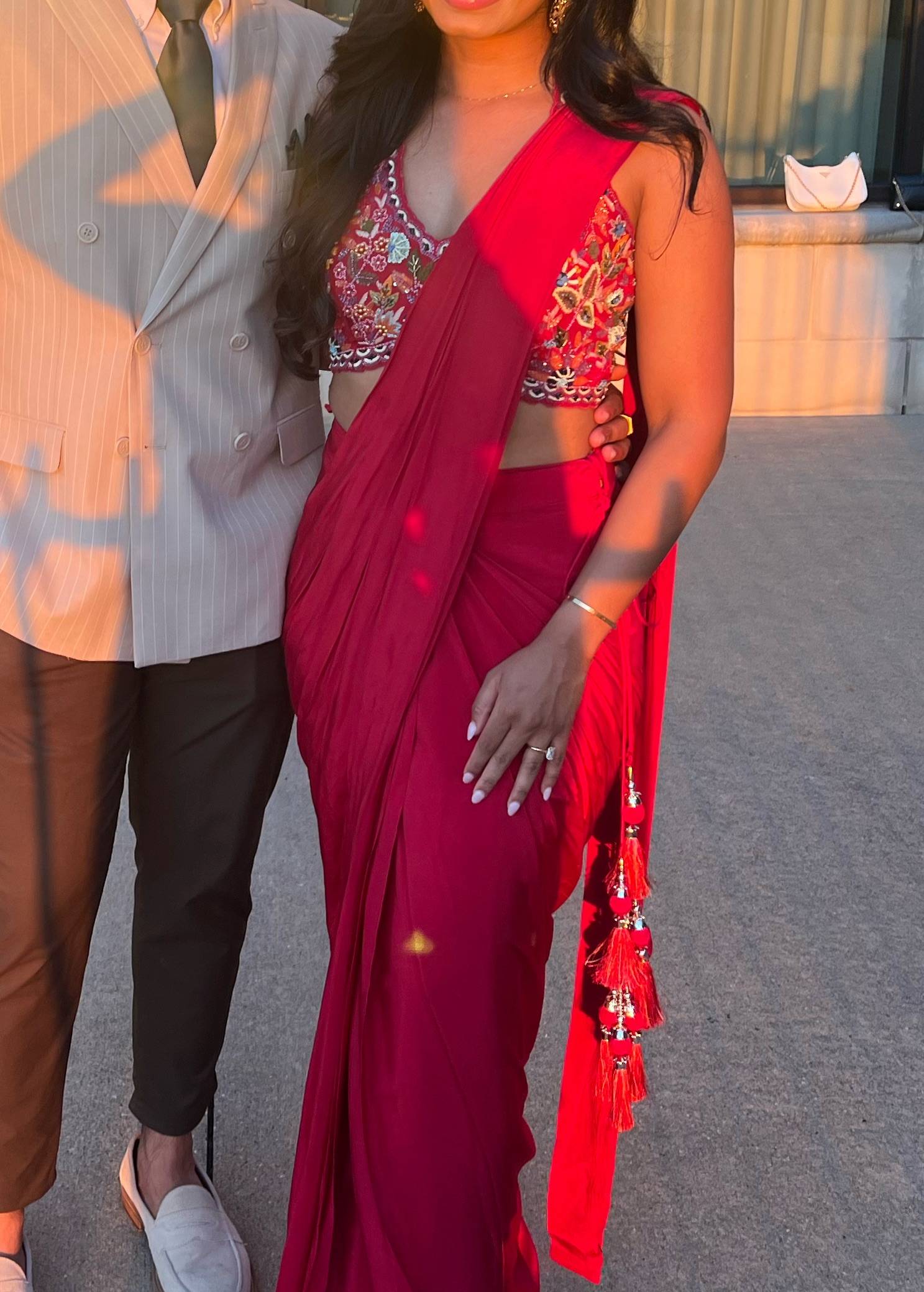 Red Draped Sari Image - 1