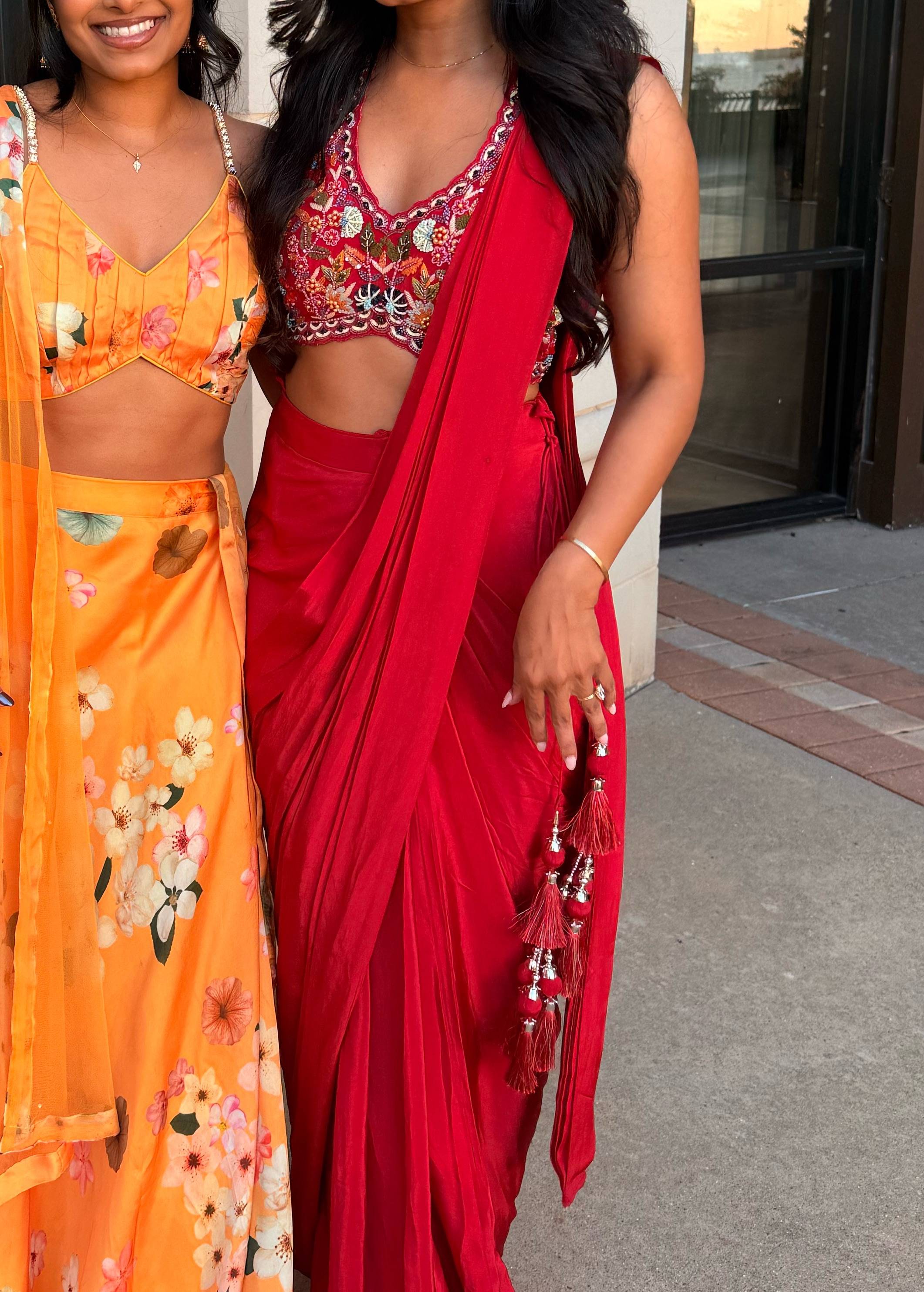 Red Draped Sari Image - 0