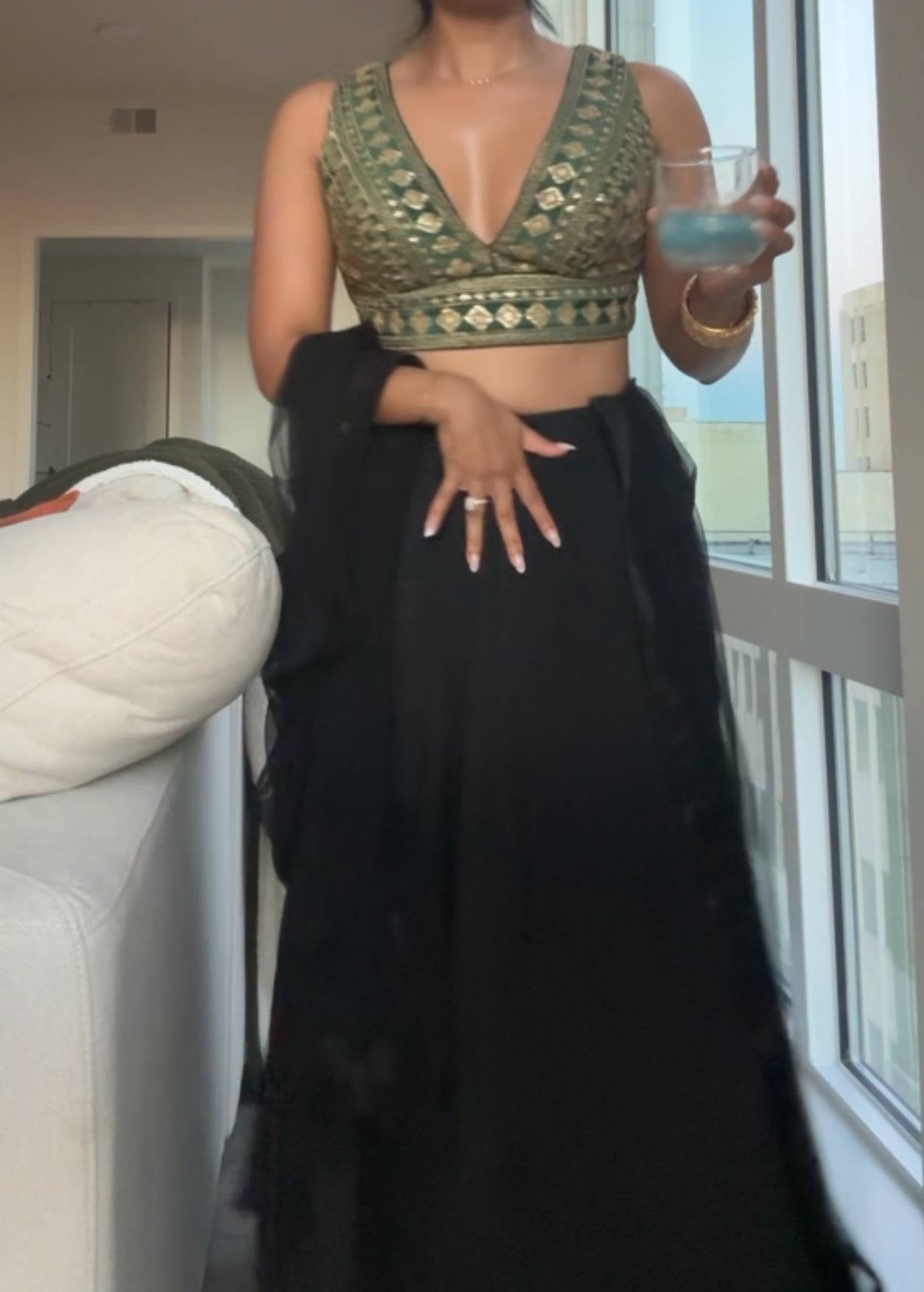Black and Olive Lehenga Image - 0
