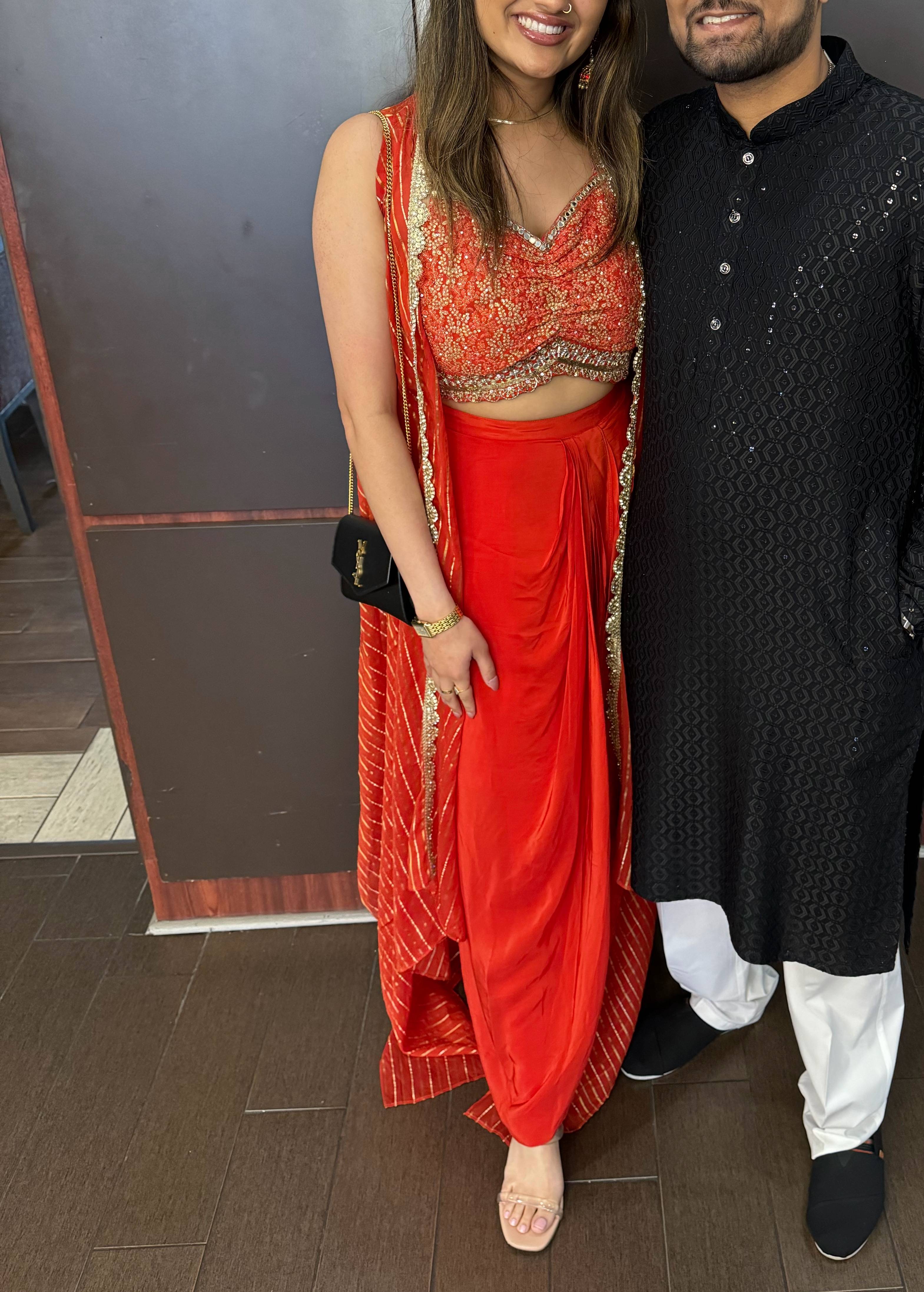 Red Sequin Dhoti Set Image - 0