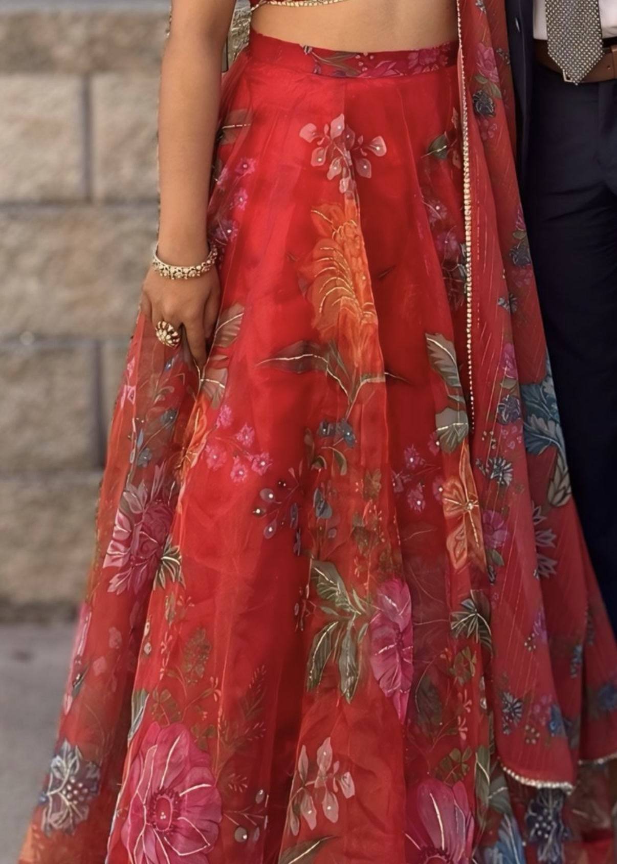 Red Multicolor Floral Printed Lehenga Image - 5