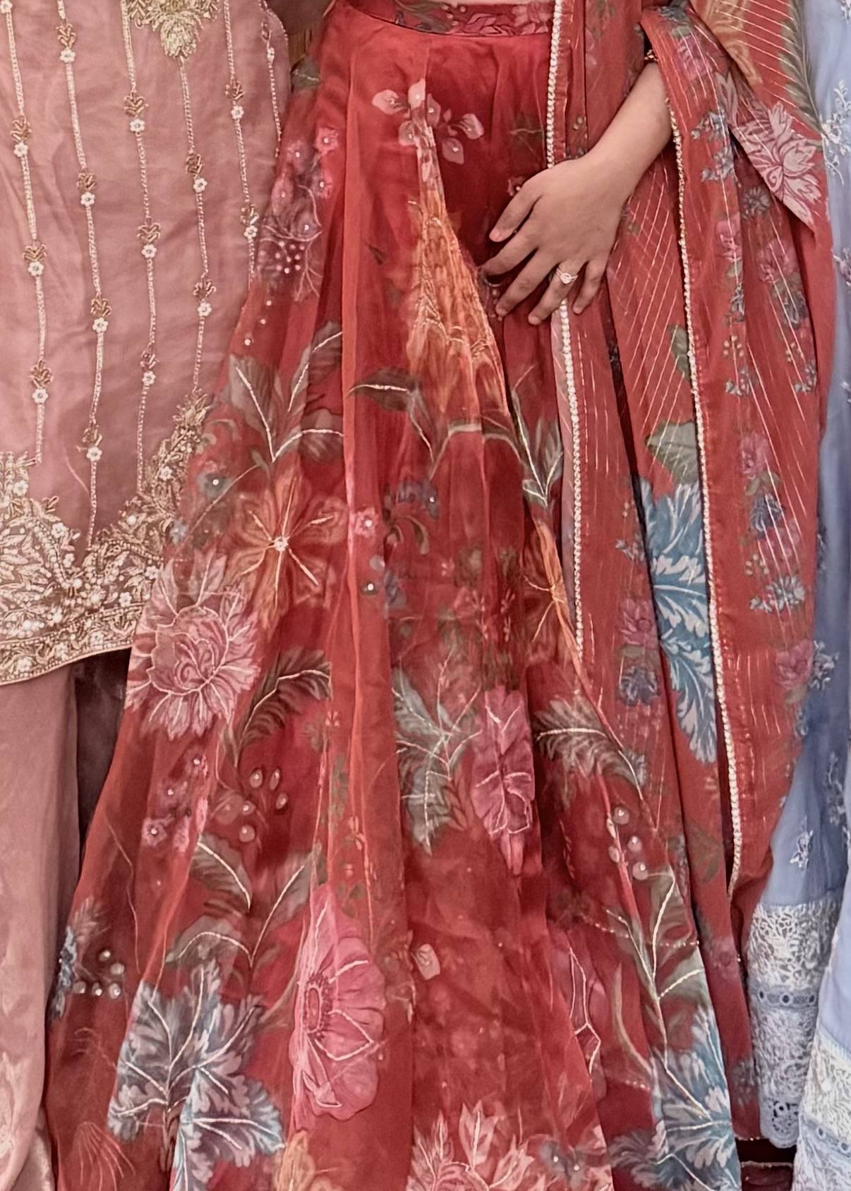 Red Multicolor Floral Printed Lehenga Image - 4