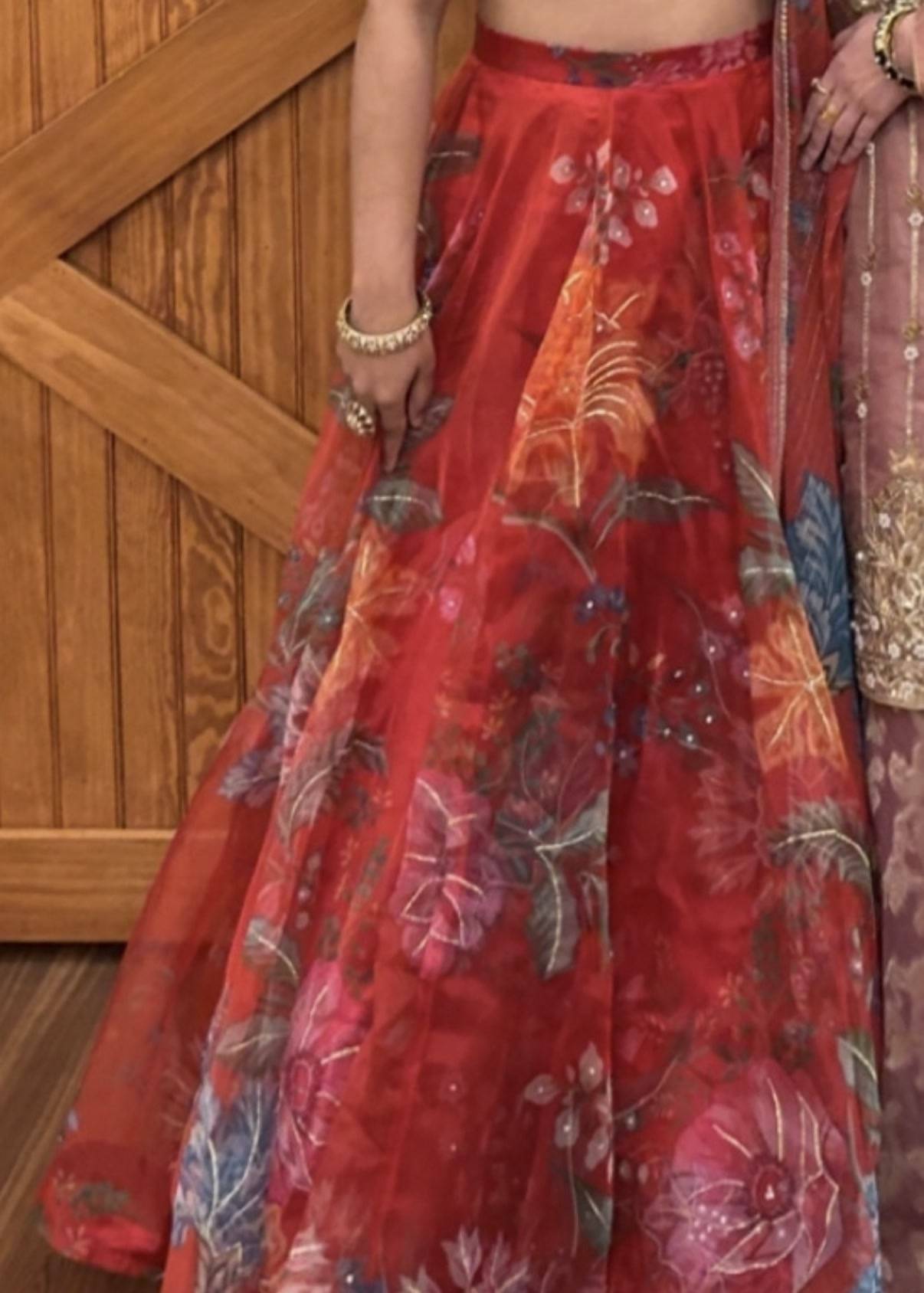 Red Multicolor Floral Printed Lehenga Image - 3