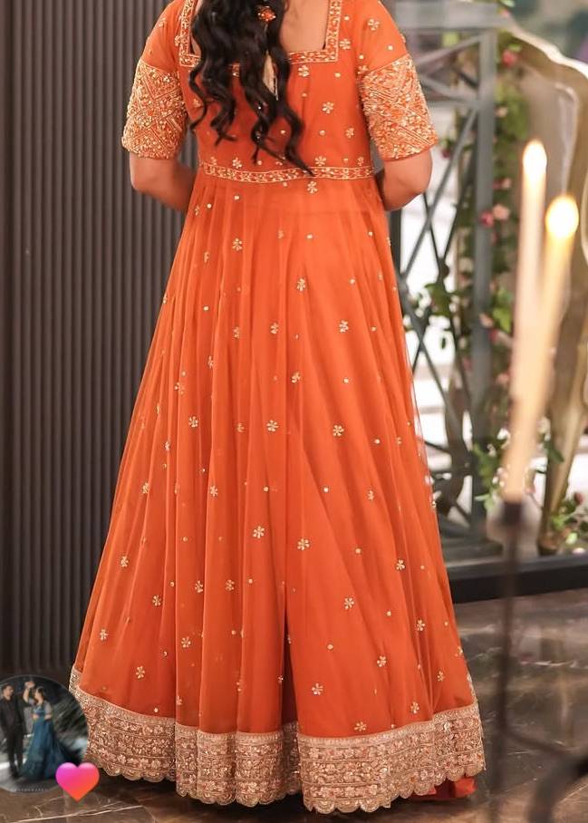 Orange Embroidered Anarkali Gown Image - 1