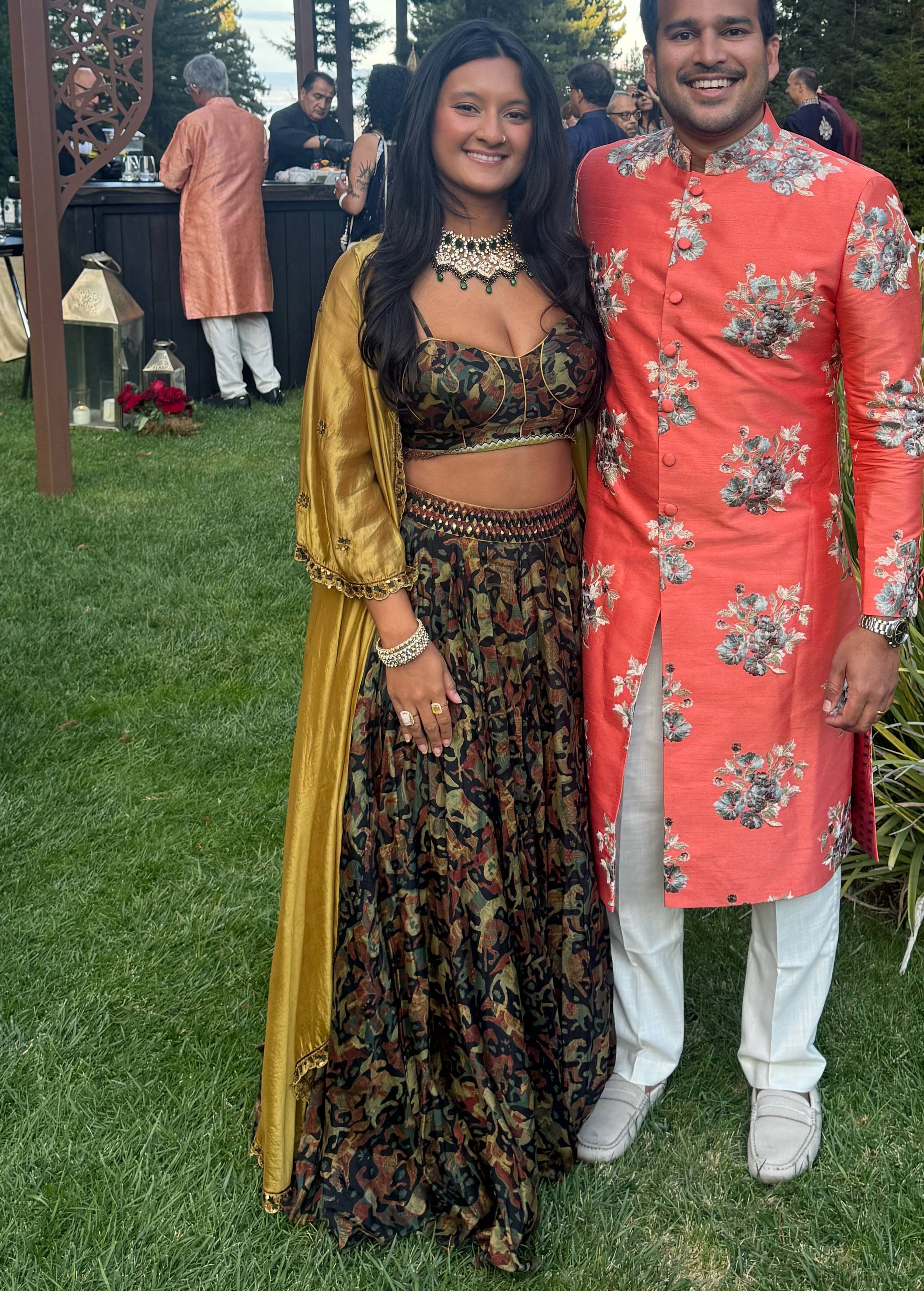 Olive Green Mixed Print Lehenga Image - 0