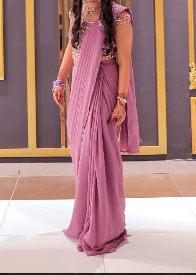 Dusty Pink Embellished Sari Image - 1
