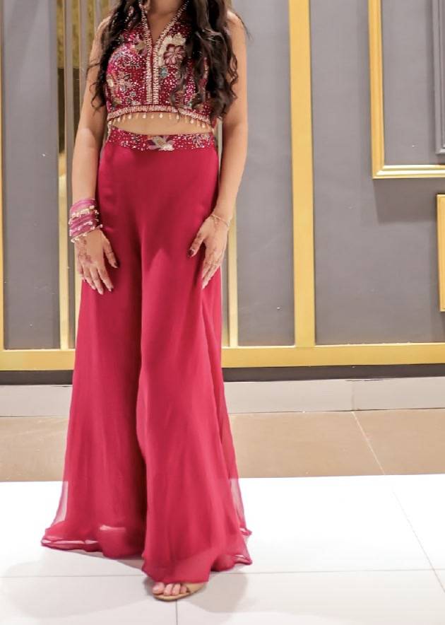 Magenta Halter Sharara Set Image - 0