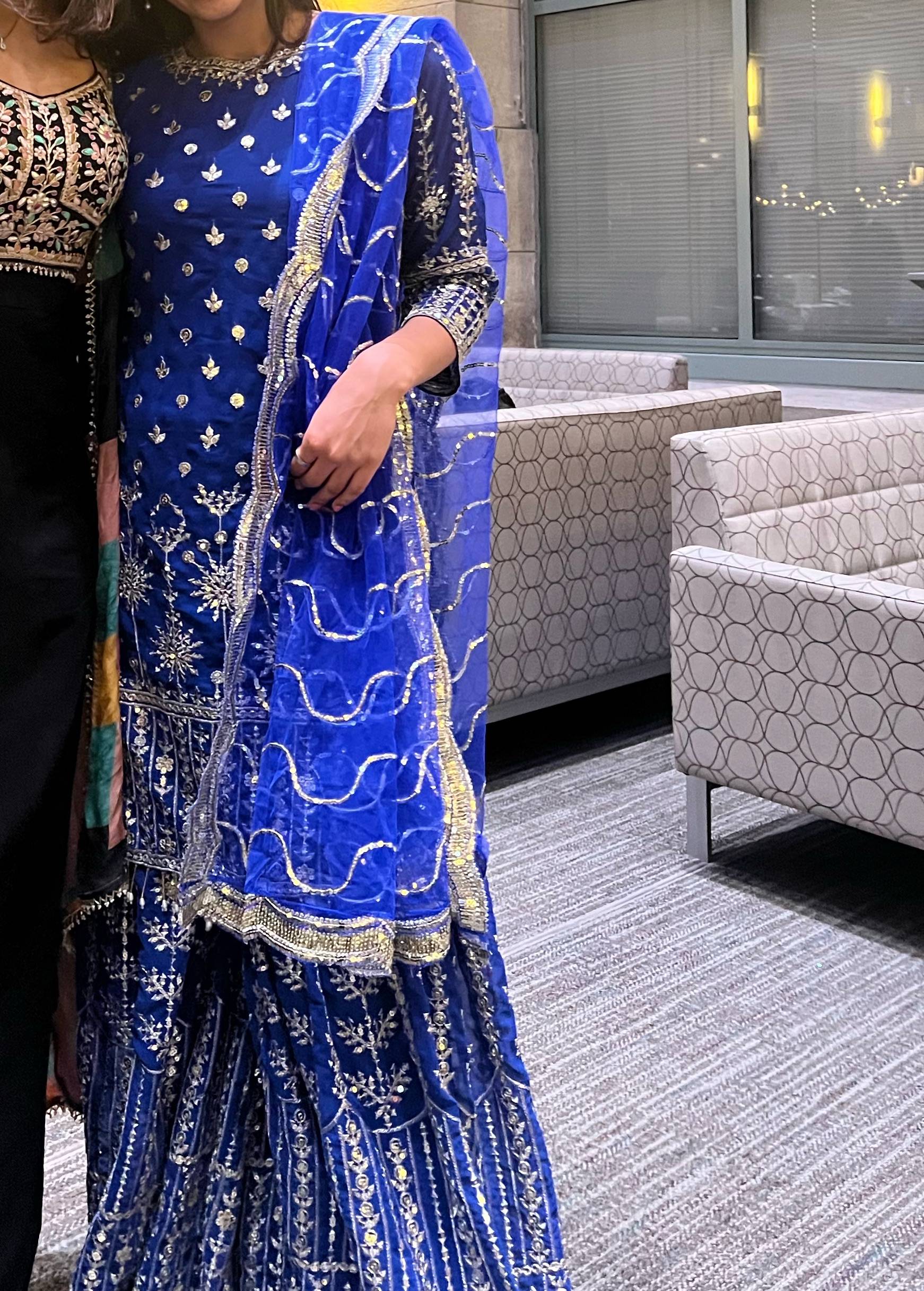Royal Blue Sequin Gharara Image - 0