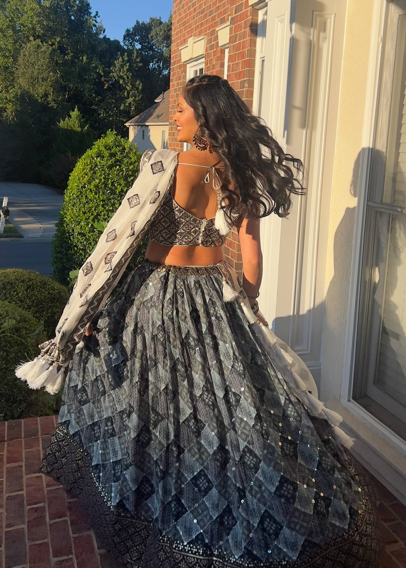 Grey and Blue Printed Lehenga Image - 1