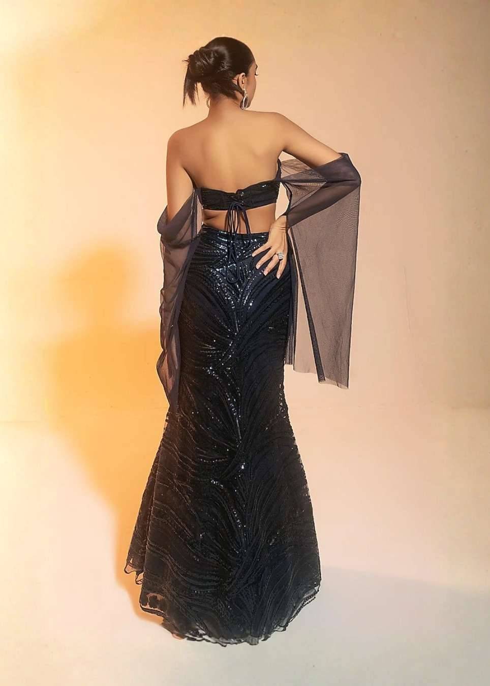 Navy Sequin Mermaid Lehenga Image - 1