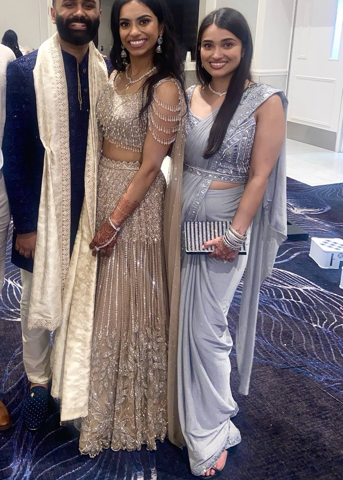 Silver Embellished Pre-Draped Sari Image - 0