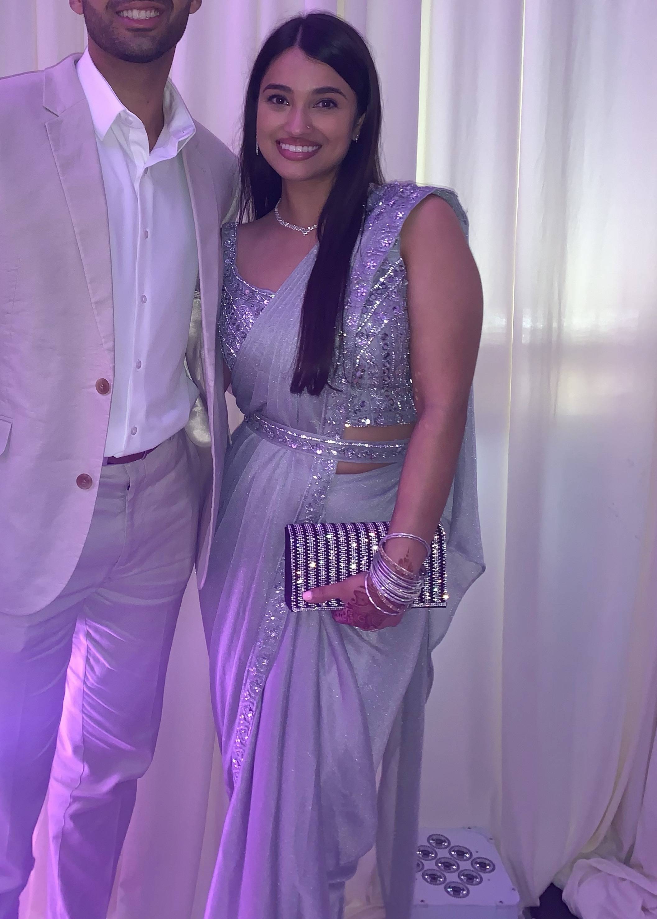 Silver Embellished Pre-Draped Sari Image - 1