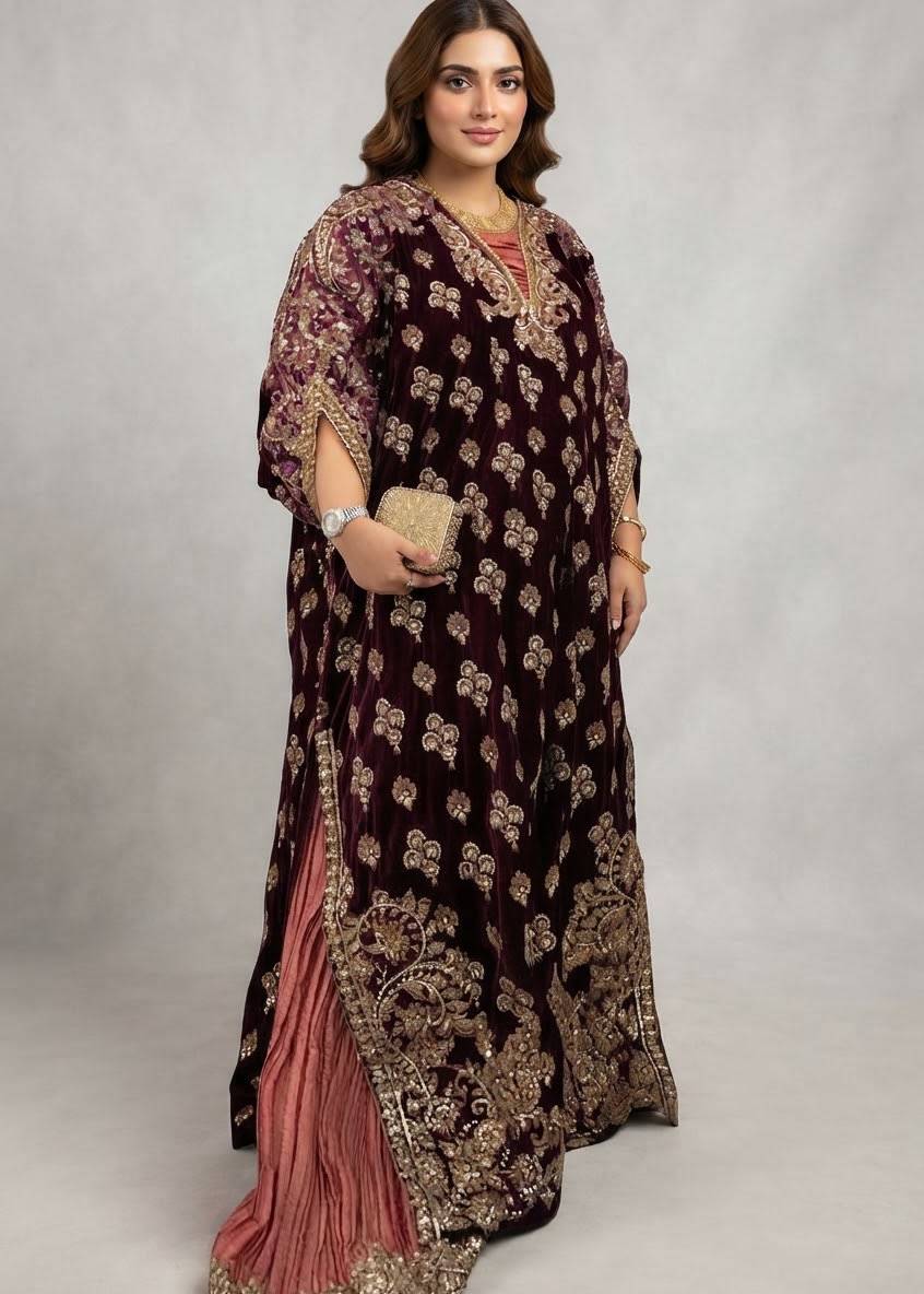 Deep Purple Kaftan Set Image - 4