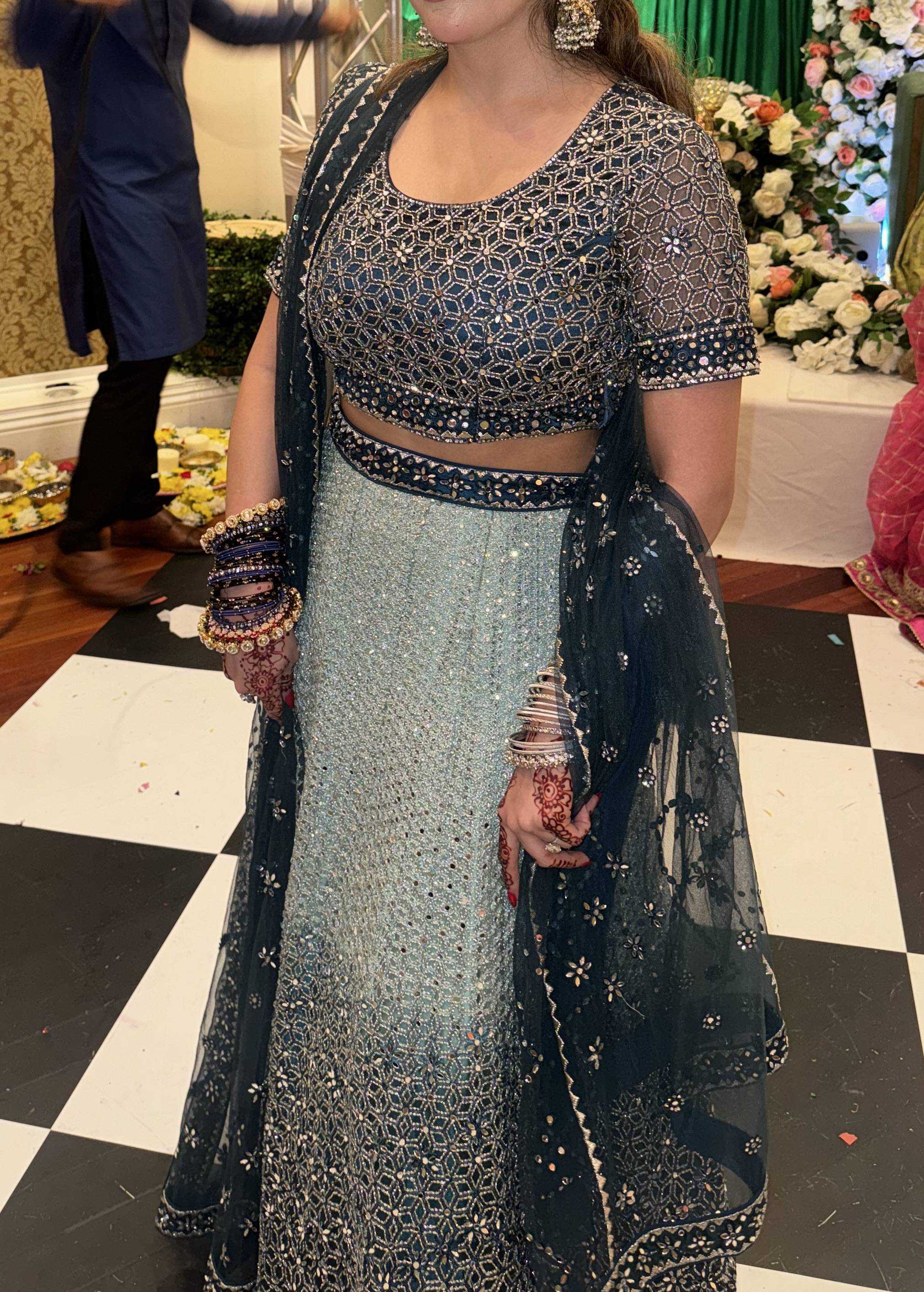 Teal & Ice Blue Ombre Lehenga Image - 0