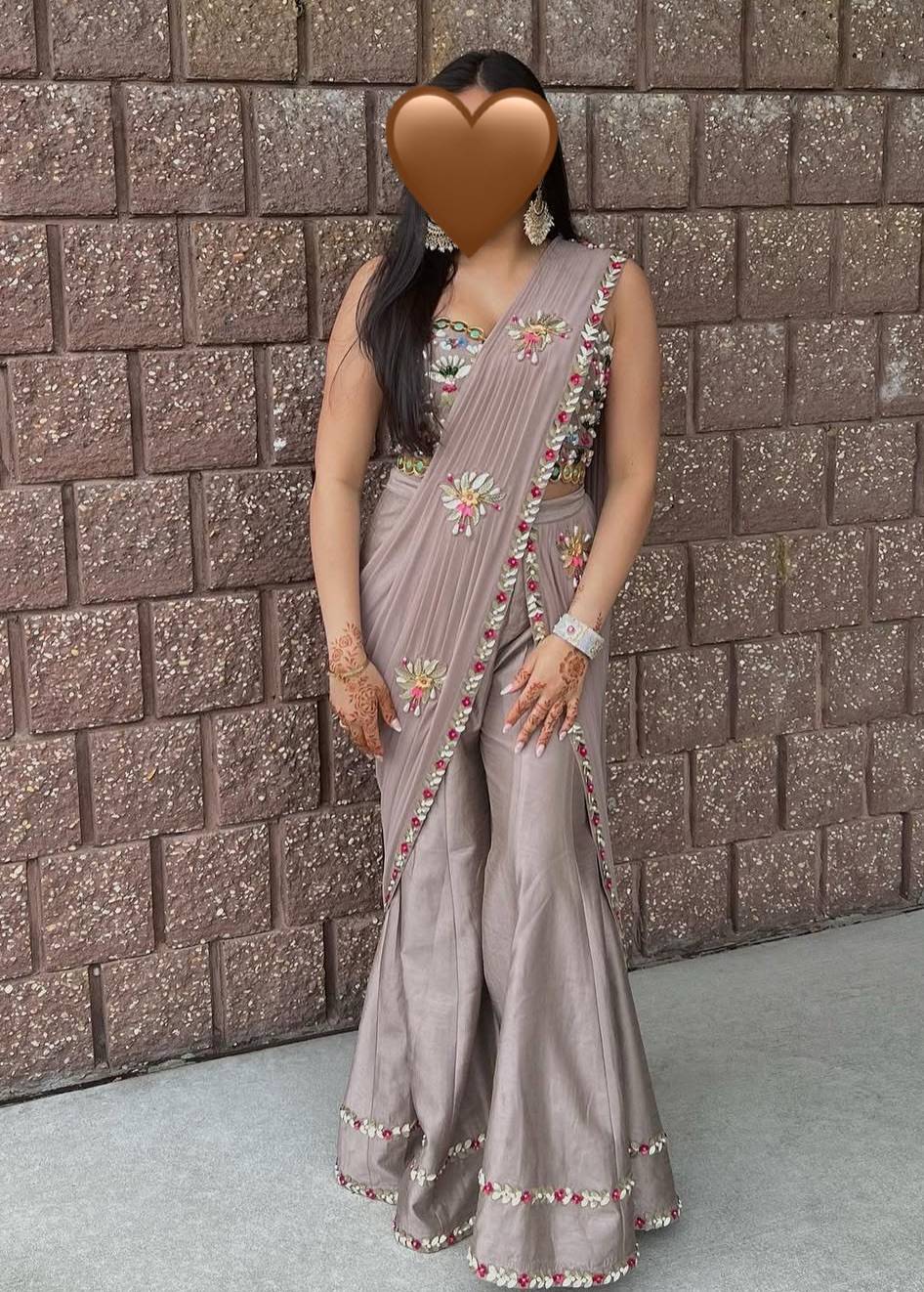 Dusty Brown Palazzo Pant Sari Set Image - 2