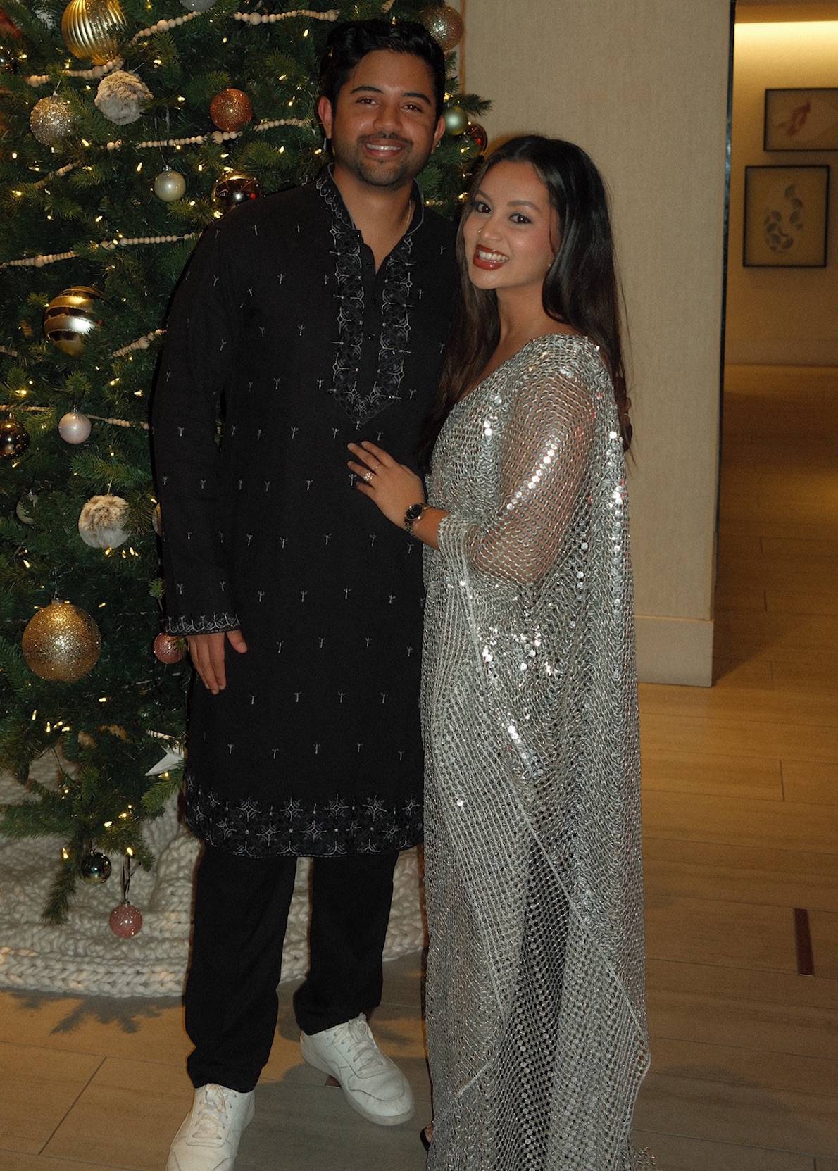 Silver Sequin Draped Sari Gown Image - 4