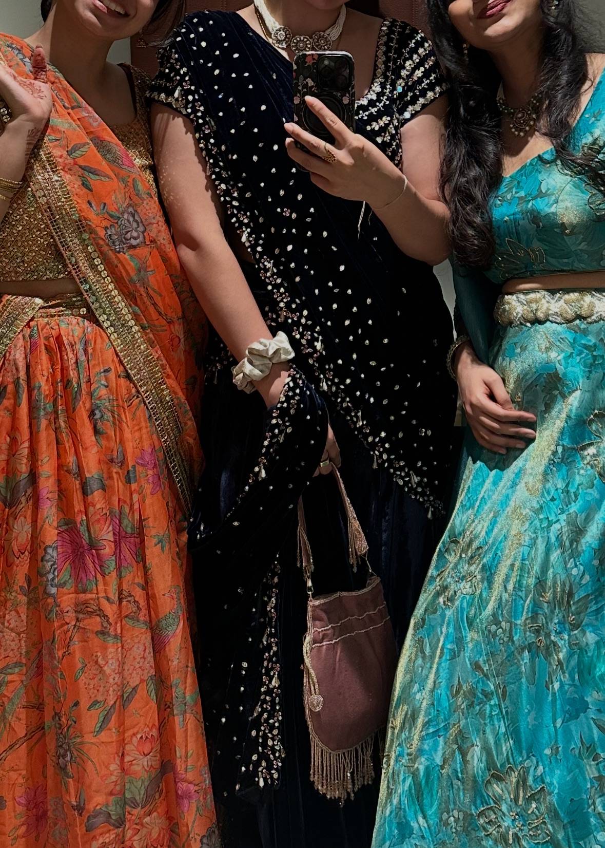 Navy Velvet Pre-Draped Sari Image - 7