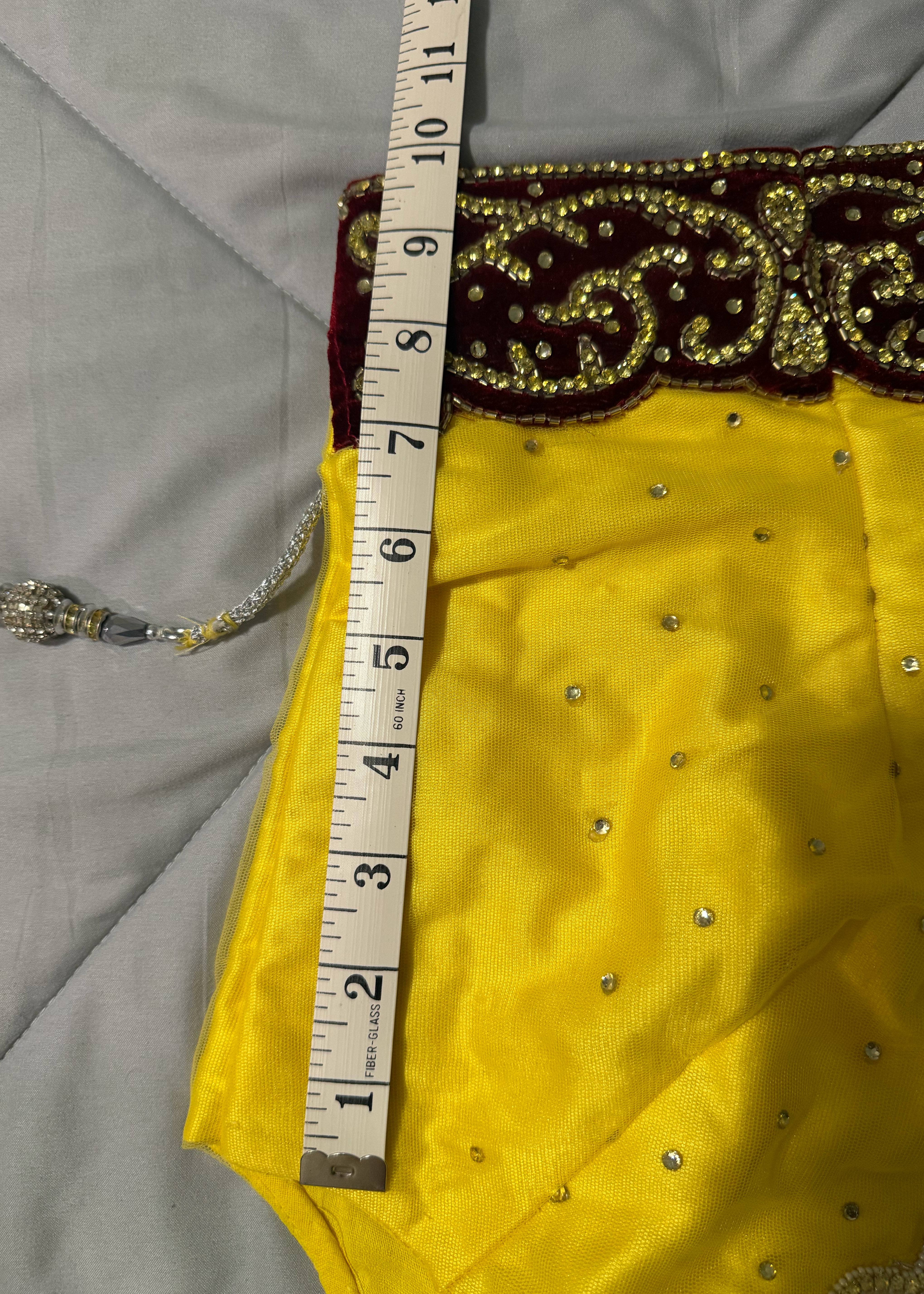 Yellow and Maroon Beaded Lehenga Image - 3