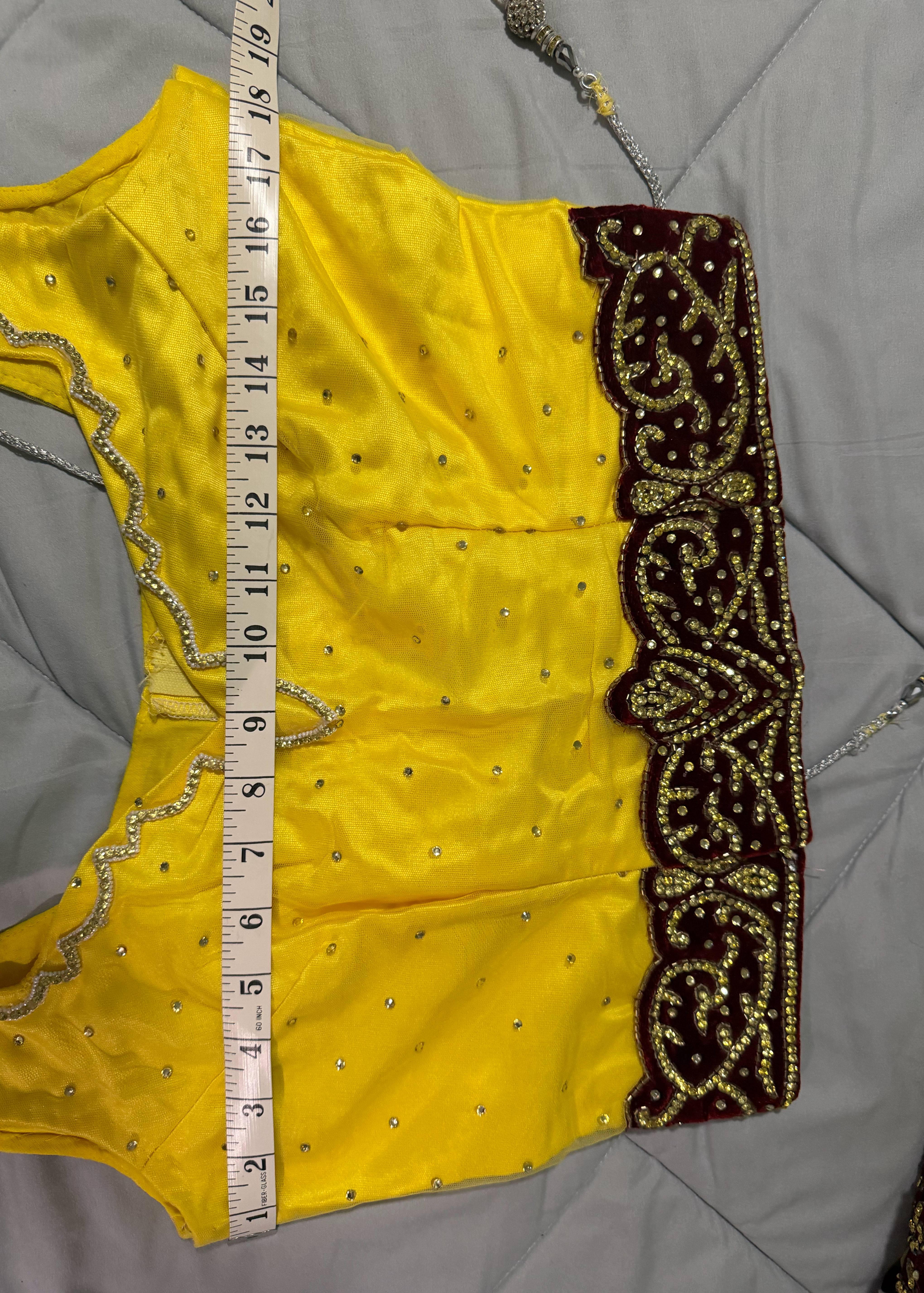Yellow and Maroon Beaded Lehenga Image - 5