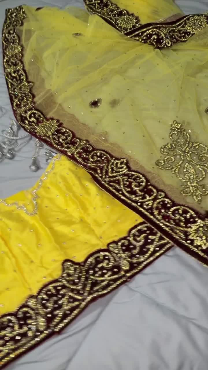 Yellow and Maroon Beaded Lehenga Image - 2