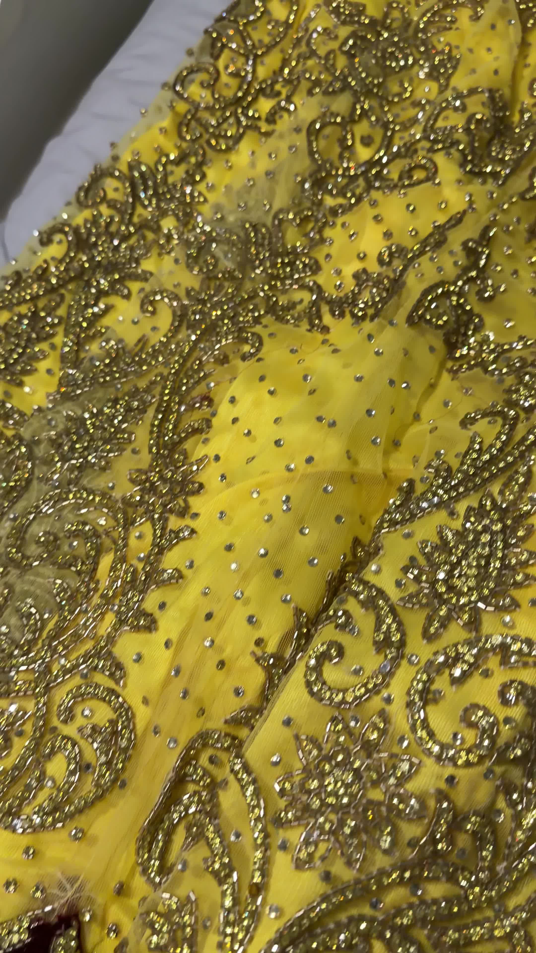 Yellow and Maroon Beaded Lehenga Image - 6