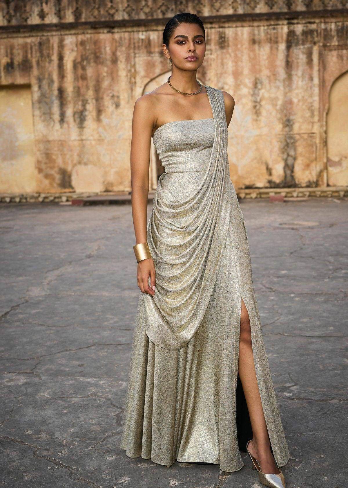 Silver Sari Gown Image - 0