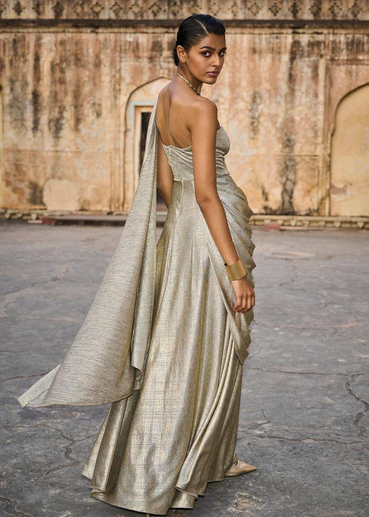 Silver Sari Gown Image - 3