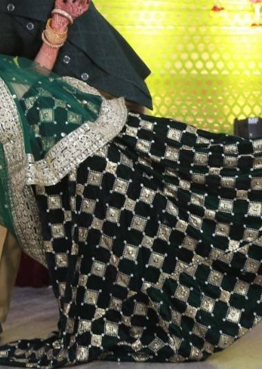 Bottle Green Velvet Lehenga Image - 2