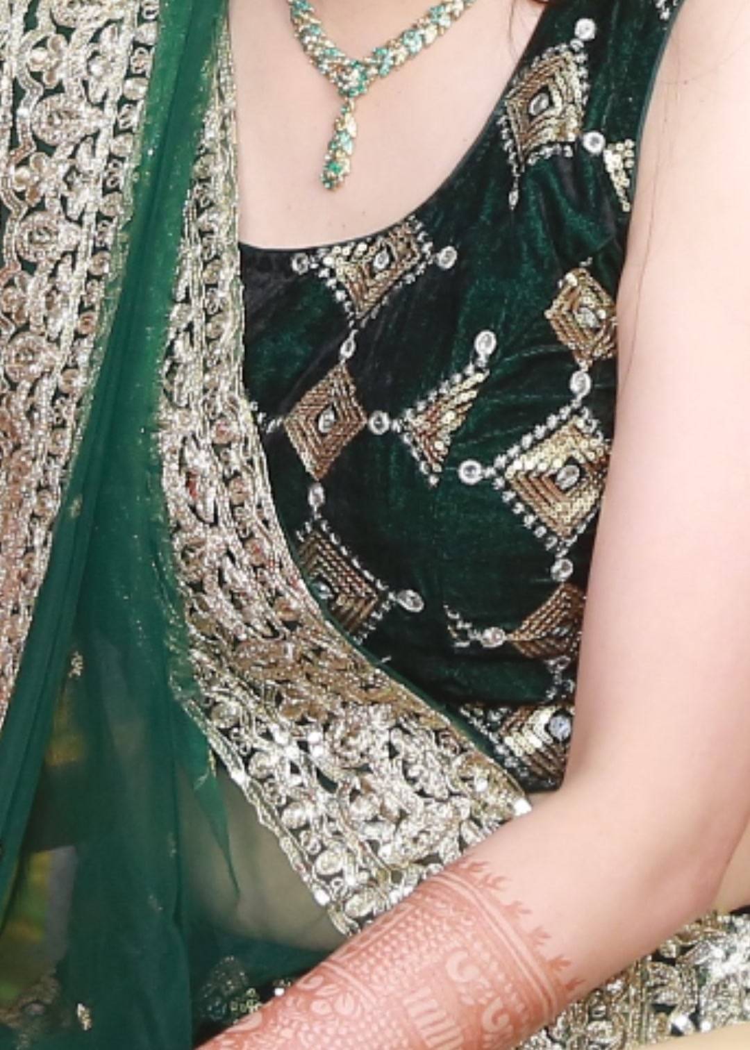 Bottle Green Velvet Lehenga Image - 3