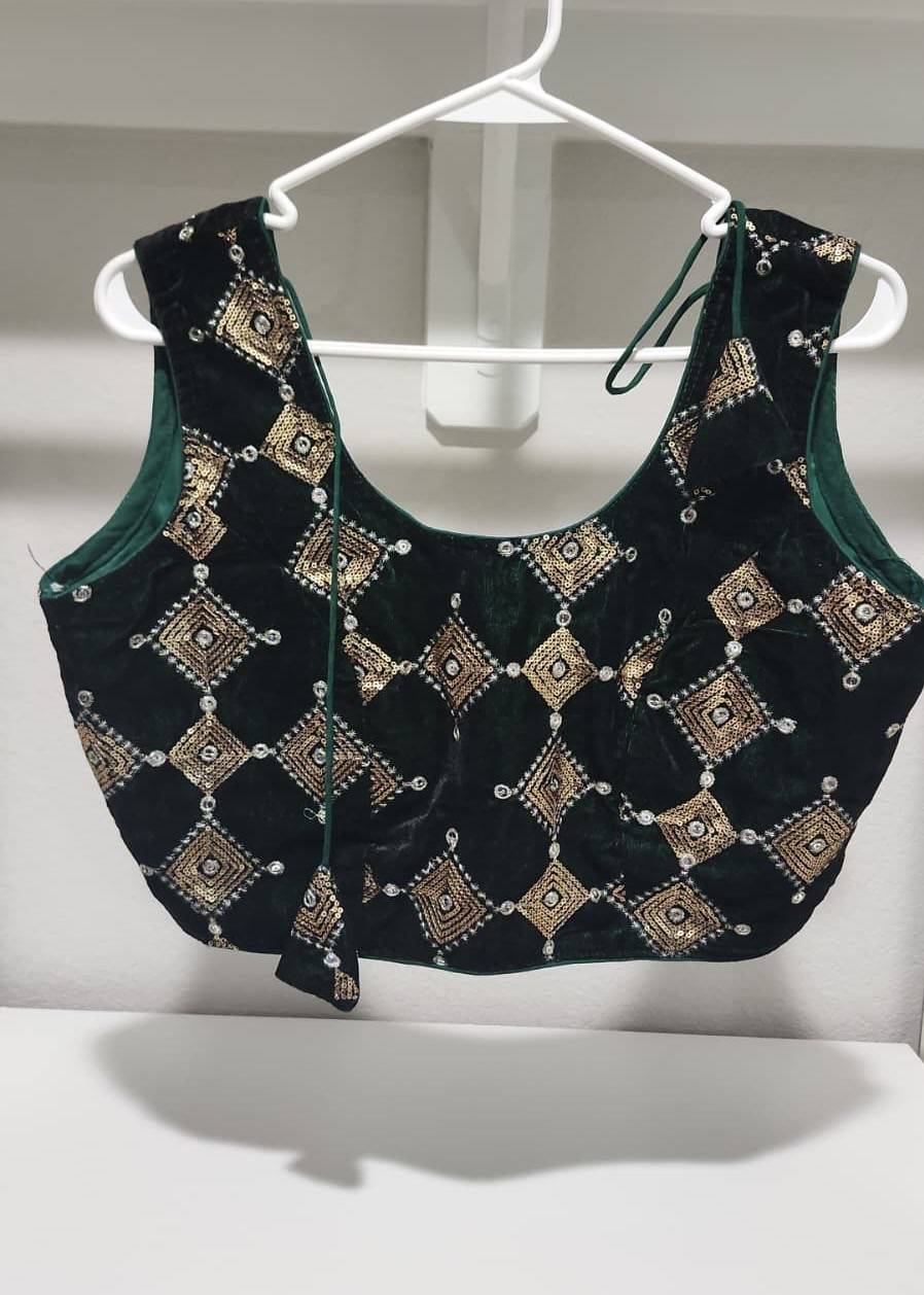 Bottle Green Velvet Lehenga Image - 4