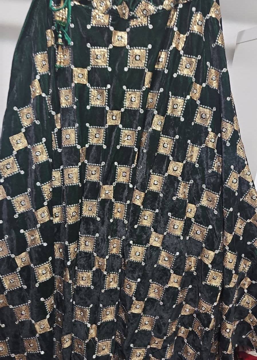 Bottle Green Velvet Lehenga Image - 1