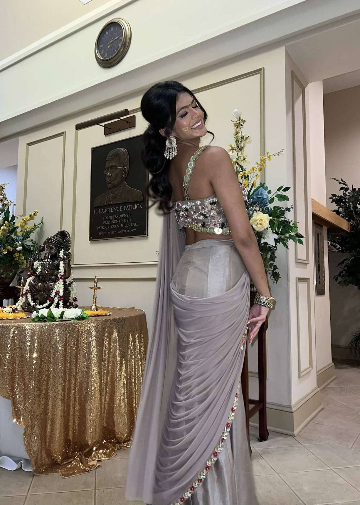 Dusty Brown Palazzo Pant Sari Set Image - 1
