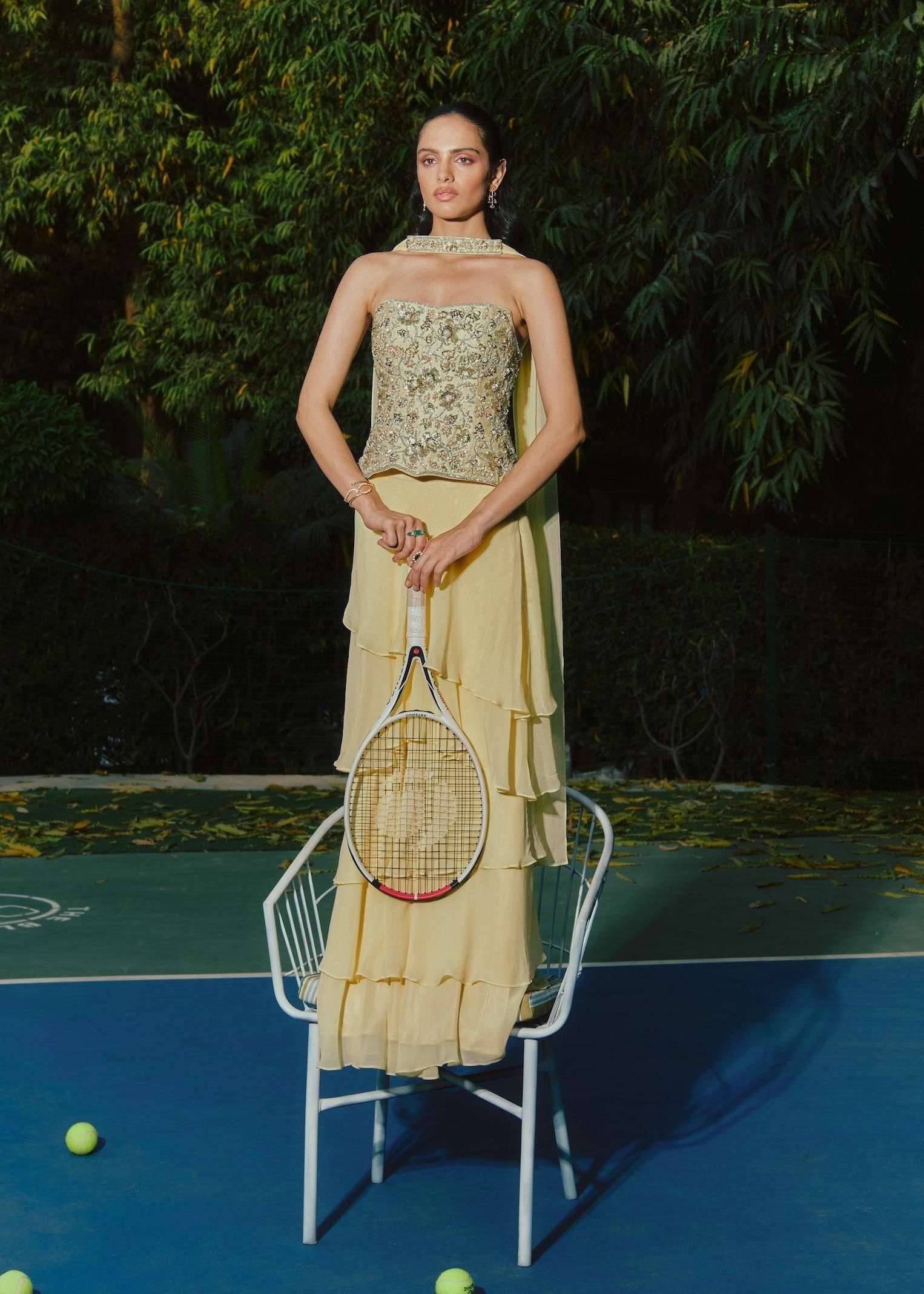 Butter Yellow Corset Lehenga Set Image - 0