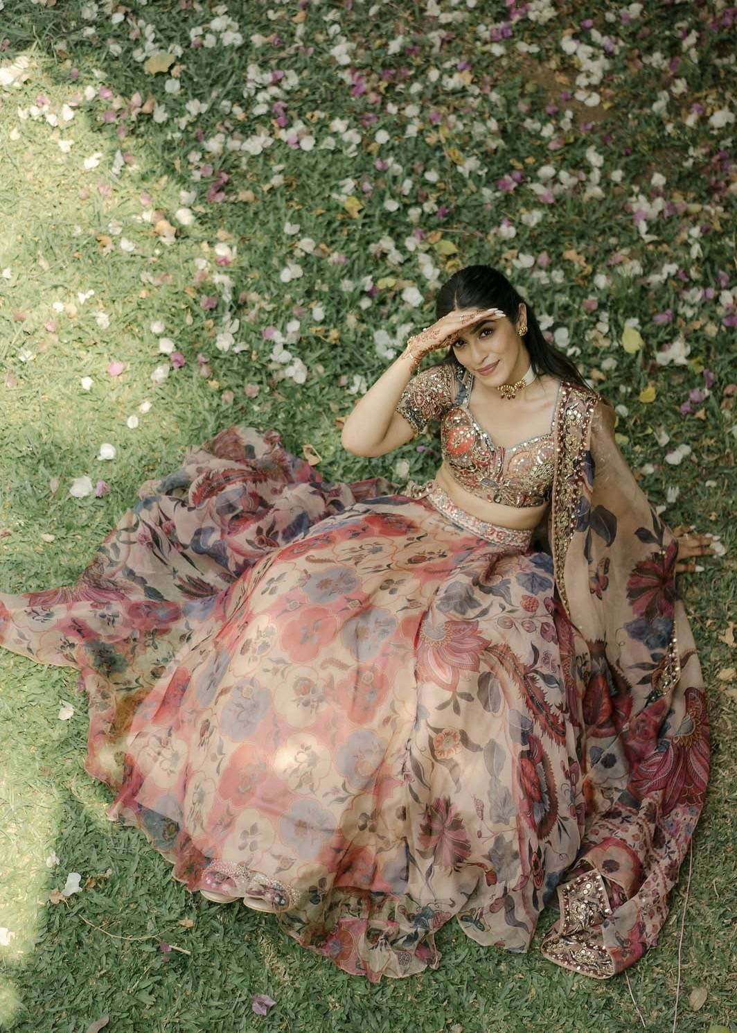 Pastel Floral Organza Lehenga Image - 1